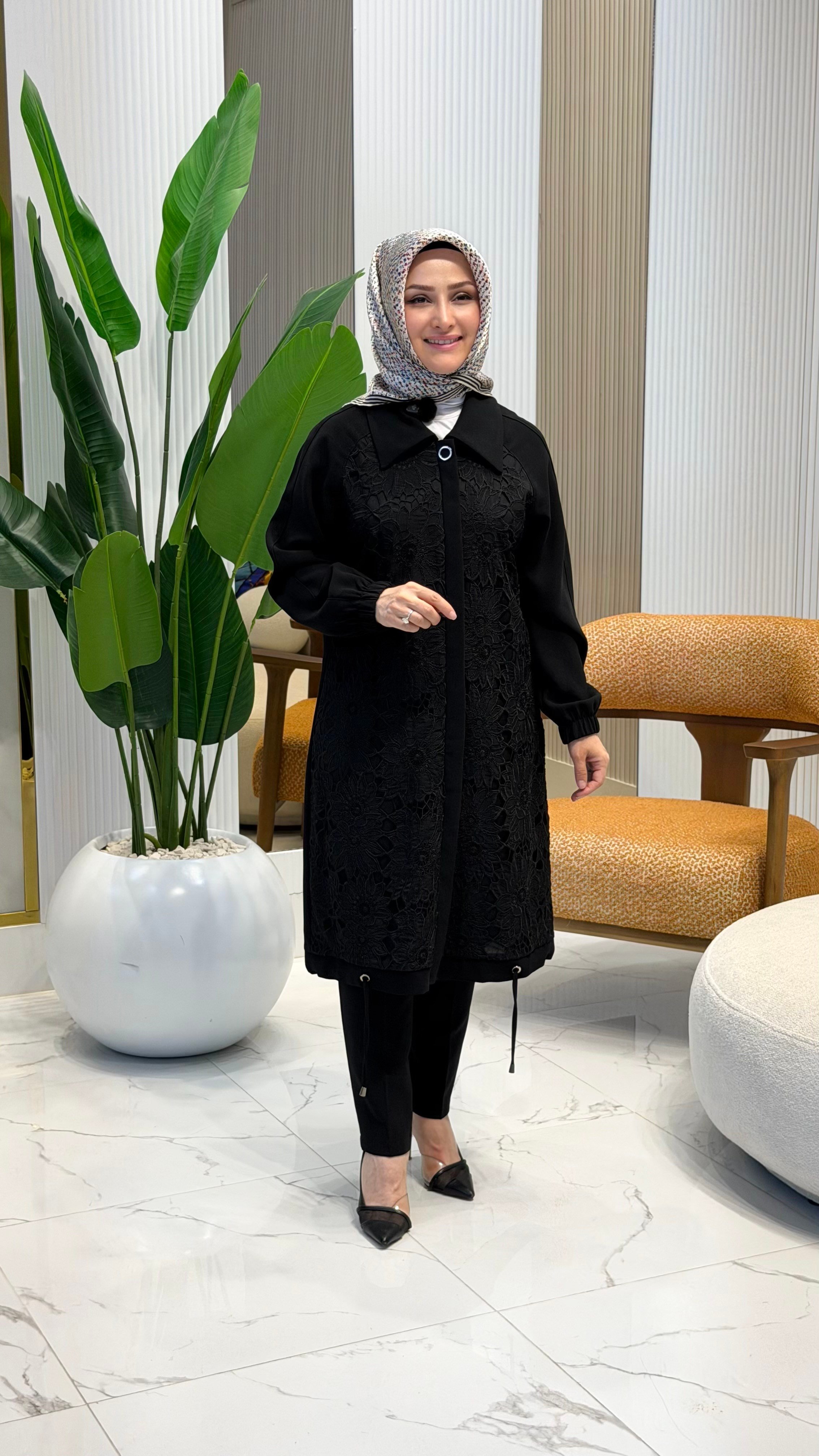 HAYA GÜPÜR DETAYLI GİYÇIK SİYAH A1744