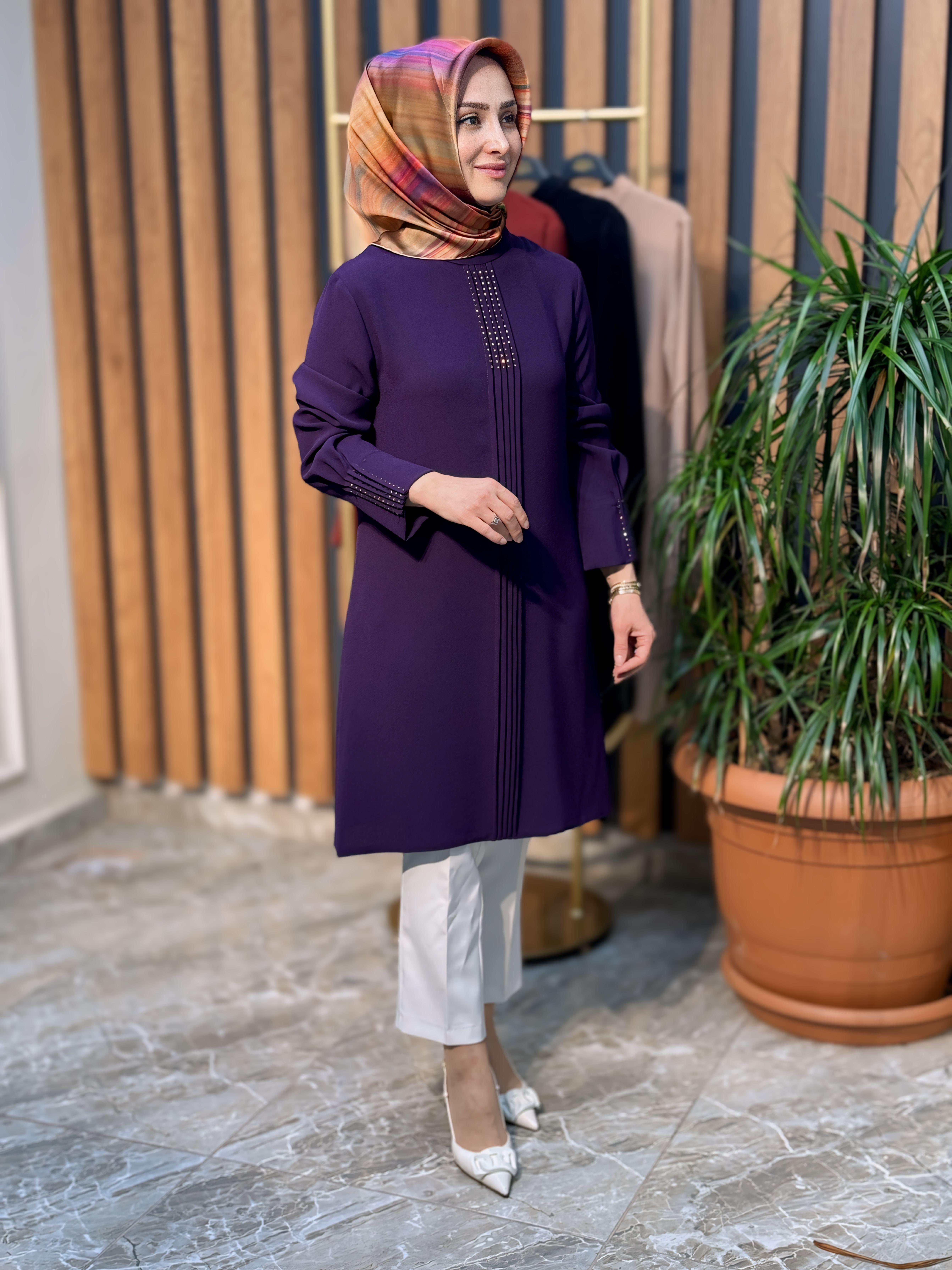 HAYA ÖN ÇIMALI TAŞLI TUNİK 1325