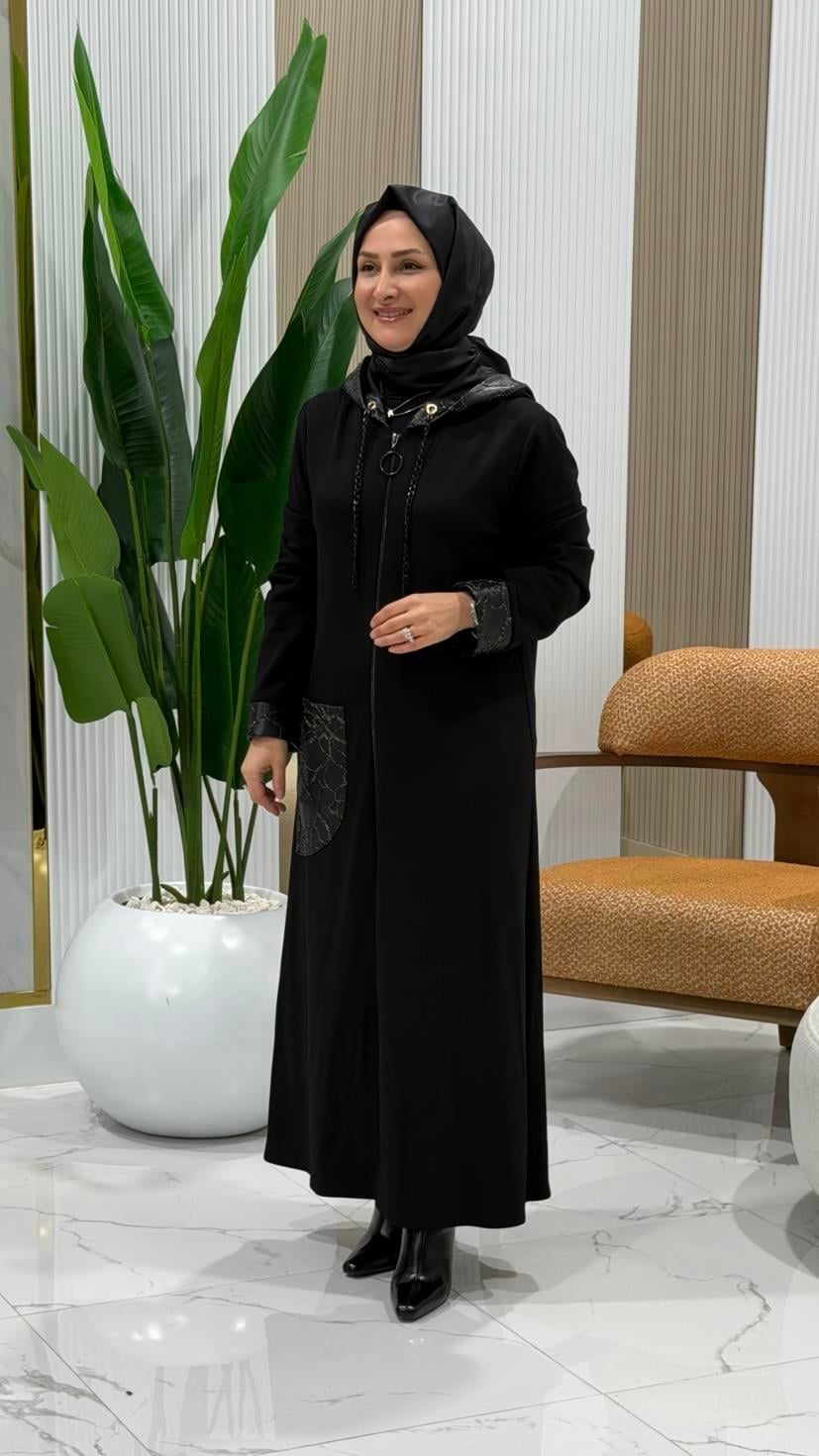 HAYA ÖNÜ FERMUARLI DERİ KOMBİNLİ MODAL GİYÇIK- A1613