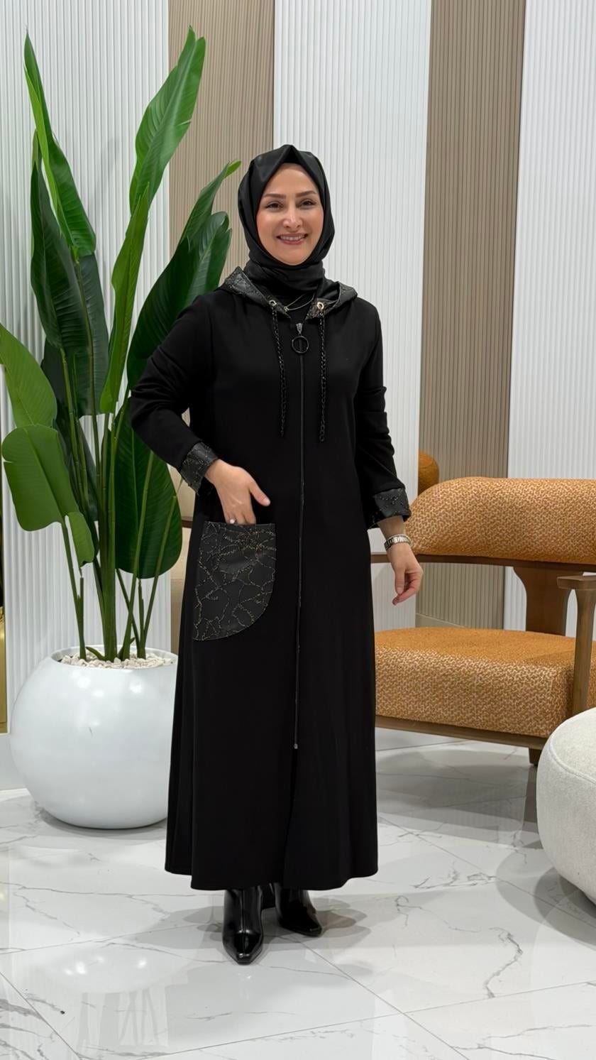 HAYA ÖNÜ FERMUARLI DERİ KOMBİNLİ MODAL GİYÇIK- A1613