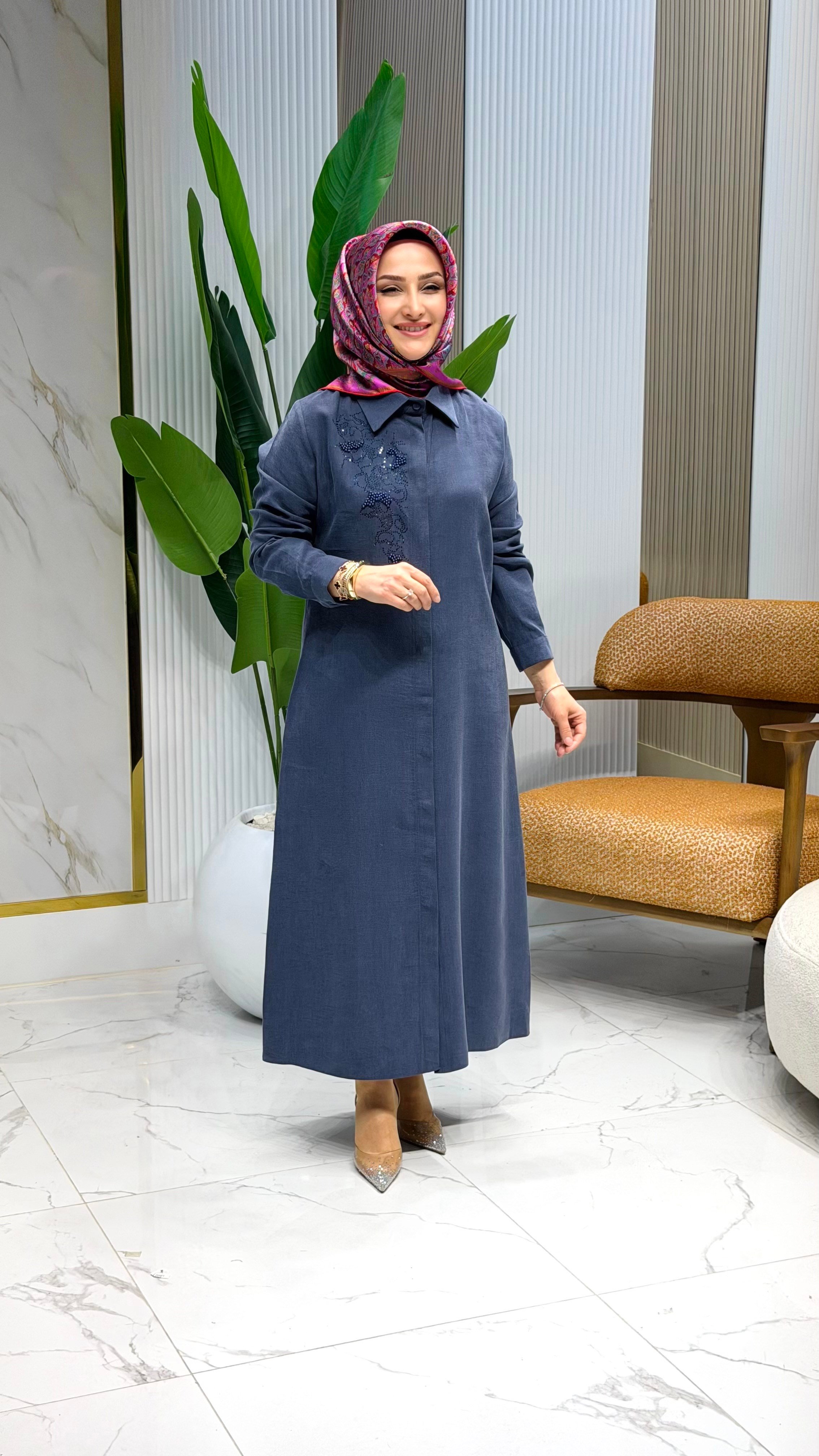 HAYA SIRTI TAŞLI TUNİK HARDAL - 1730