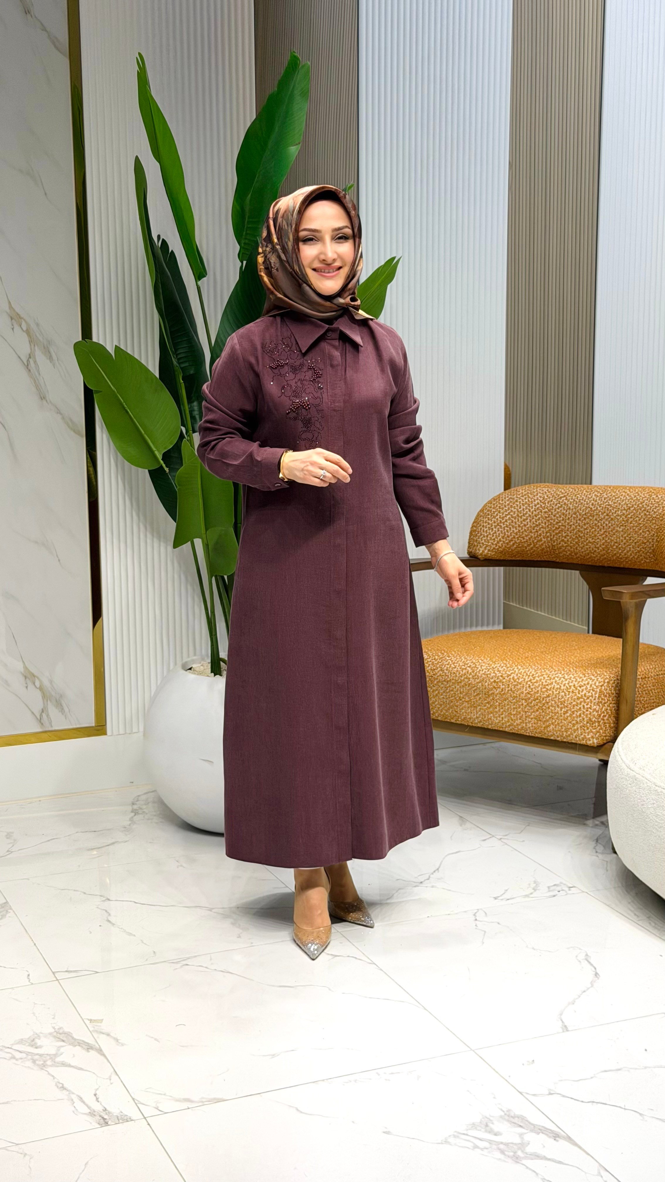 HAYA SIRTI TAŞLI TUNİK MÜRDÜM -1730