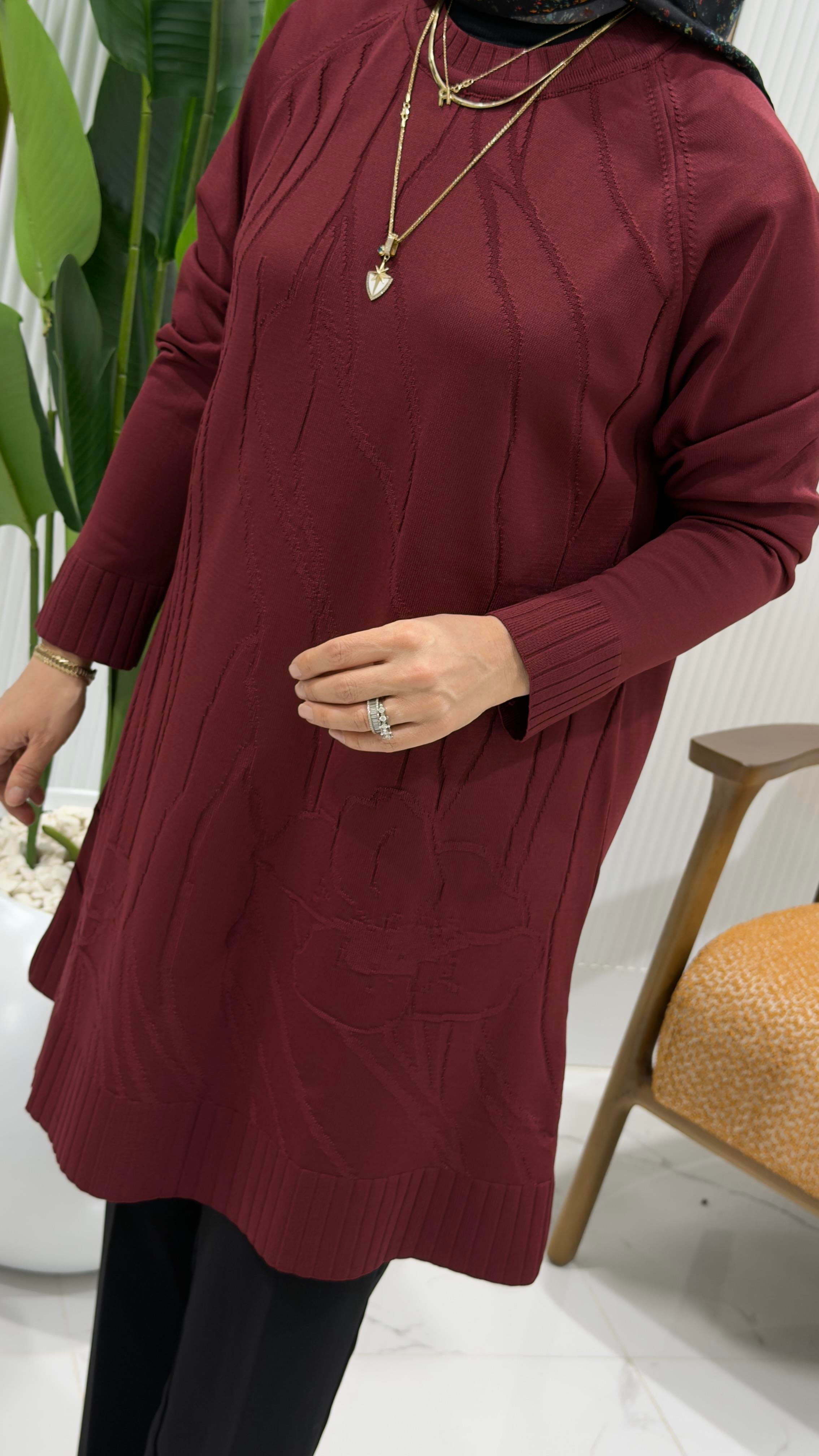 KADO KABARTMA ÇİÇEK DESENLİ TUNİK BORDO- 2735103