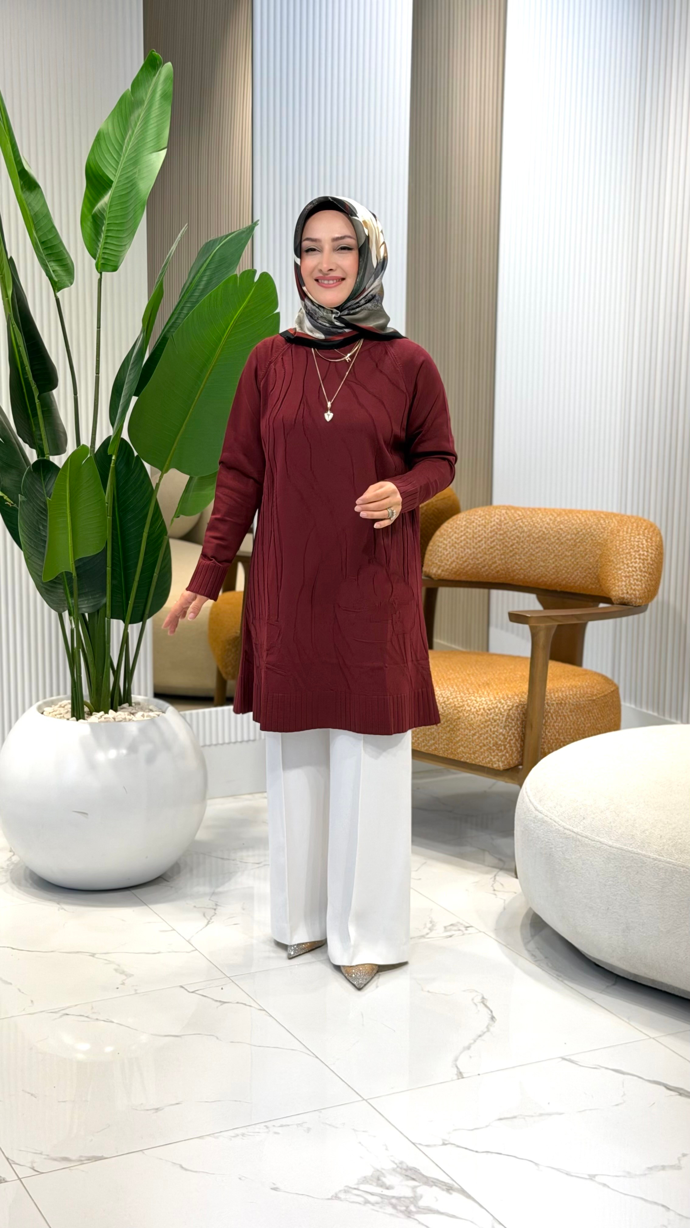 KADO KABARTMA ÇİÇEK DESENLİ TUNİK BORDO- 2725103