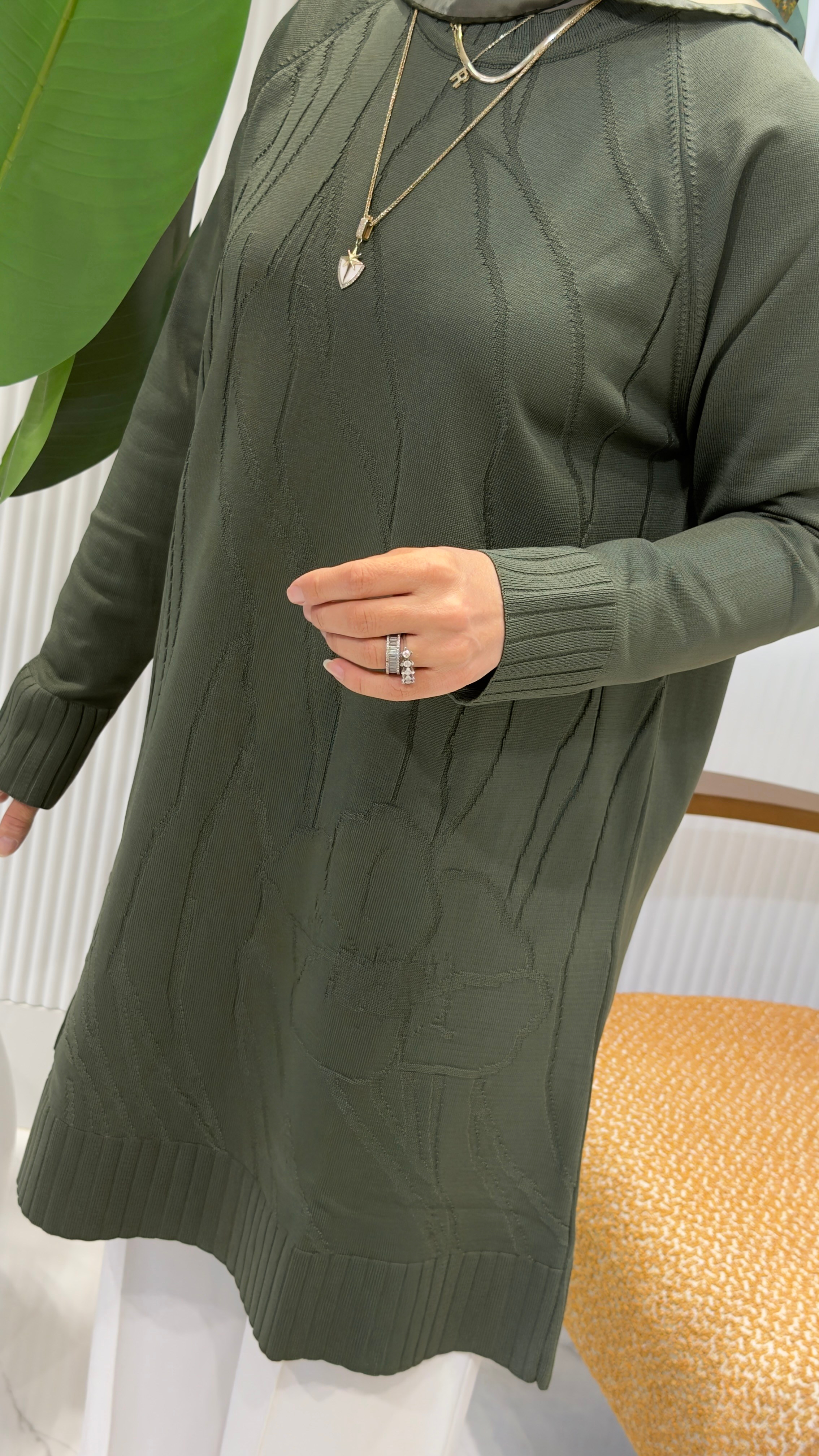 KADO KABARTMA ÇİÇEK DESENLİ TUNİK HAKİ- 2725103