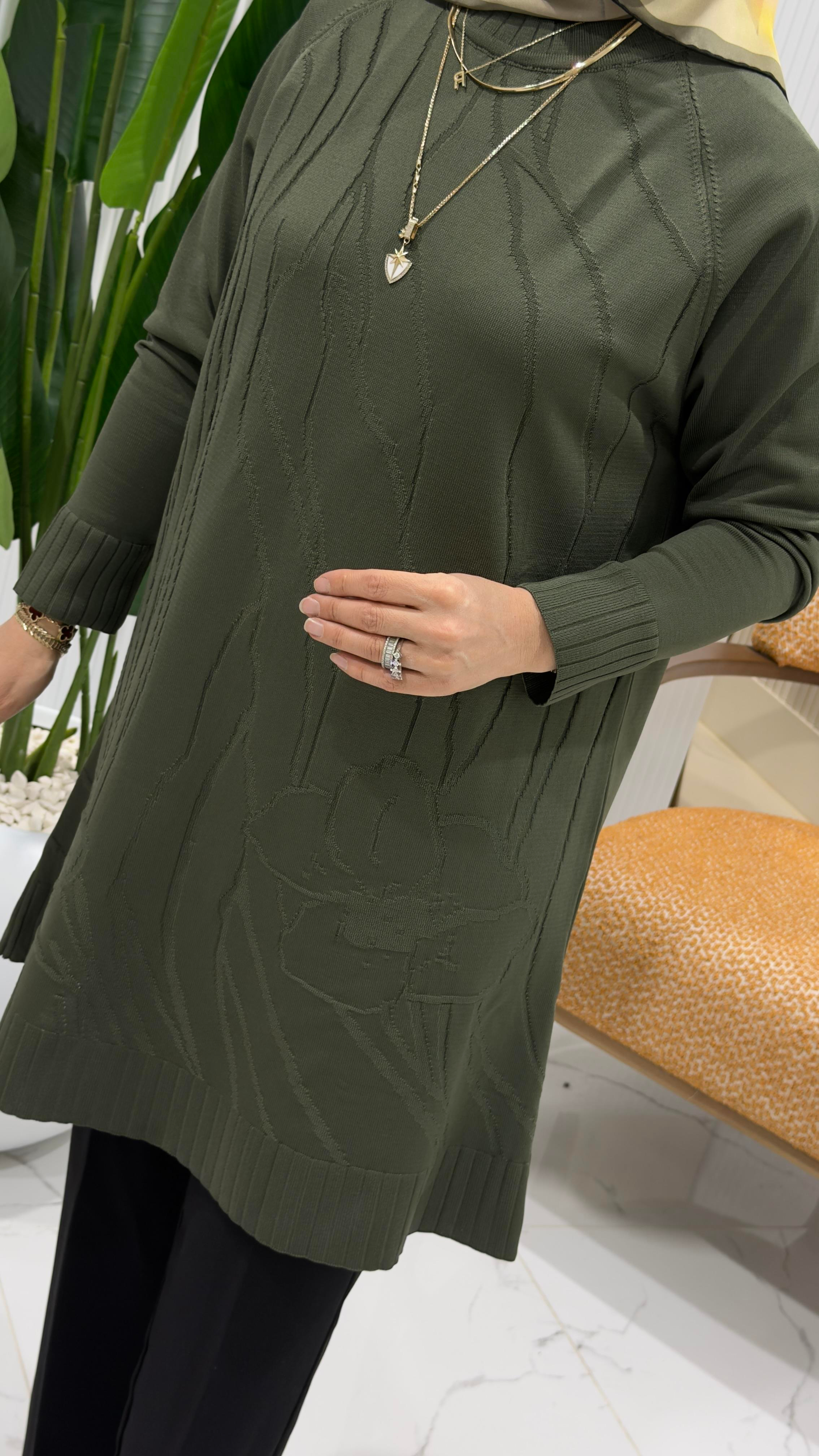 KADO KABARTMA ÇİÇEK DESENLİ TUNİK HAKİ- 2735103