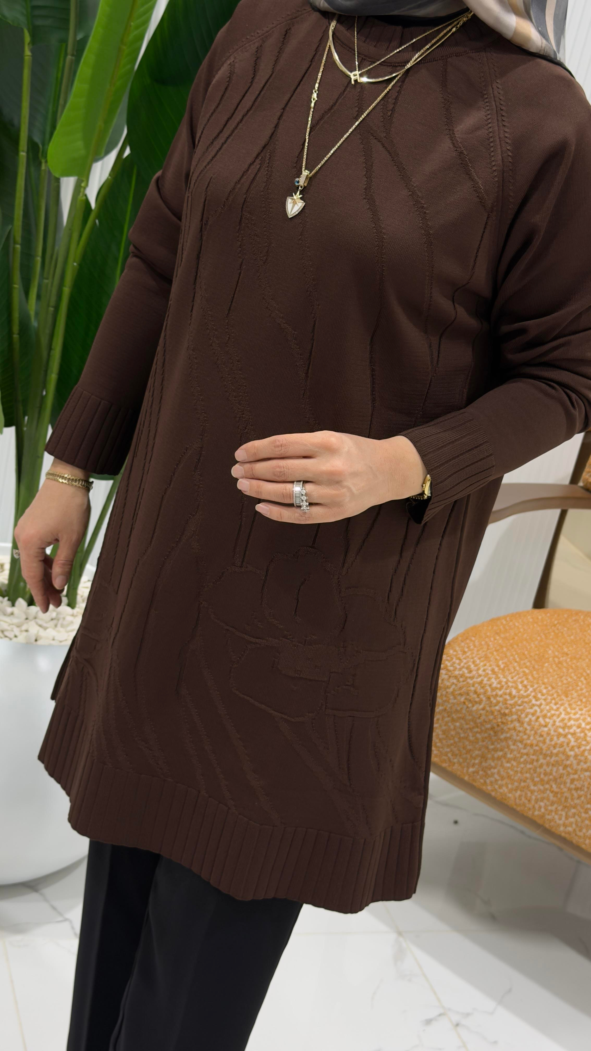 KADO KABARTMA ÇİÇEK DESENLİ TUNİK KAHVE- 2735103