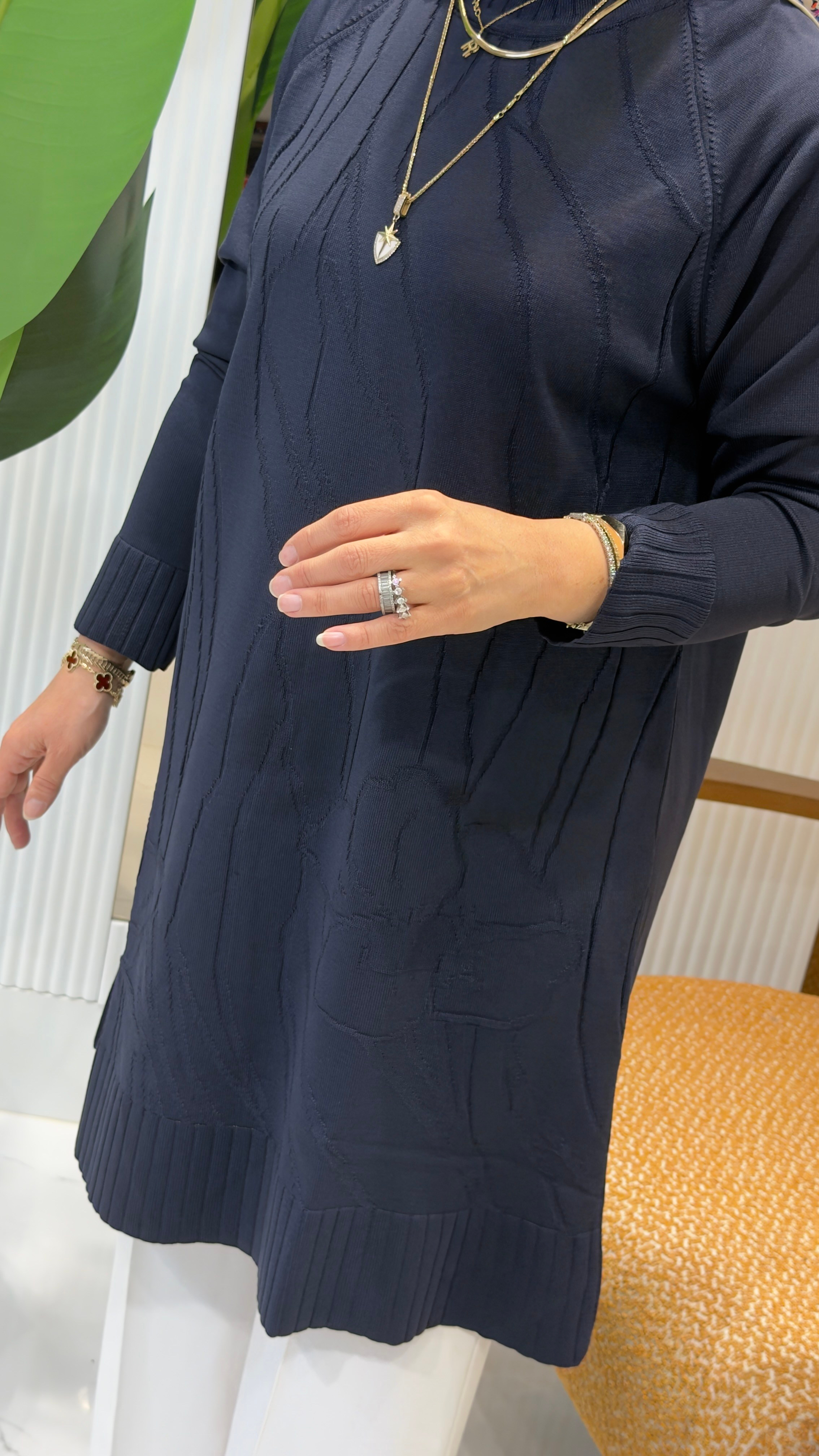 KADO KABARTMA ÇİÇEK DESENLİ TUNİK LACİVERT- 2725103