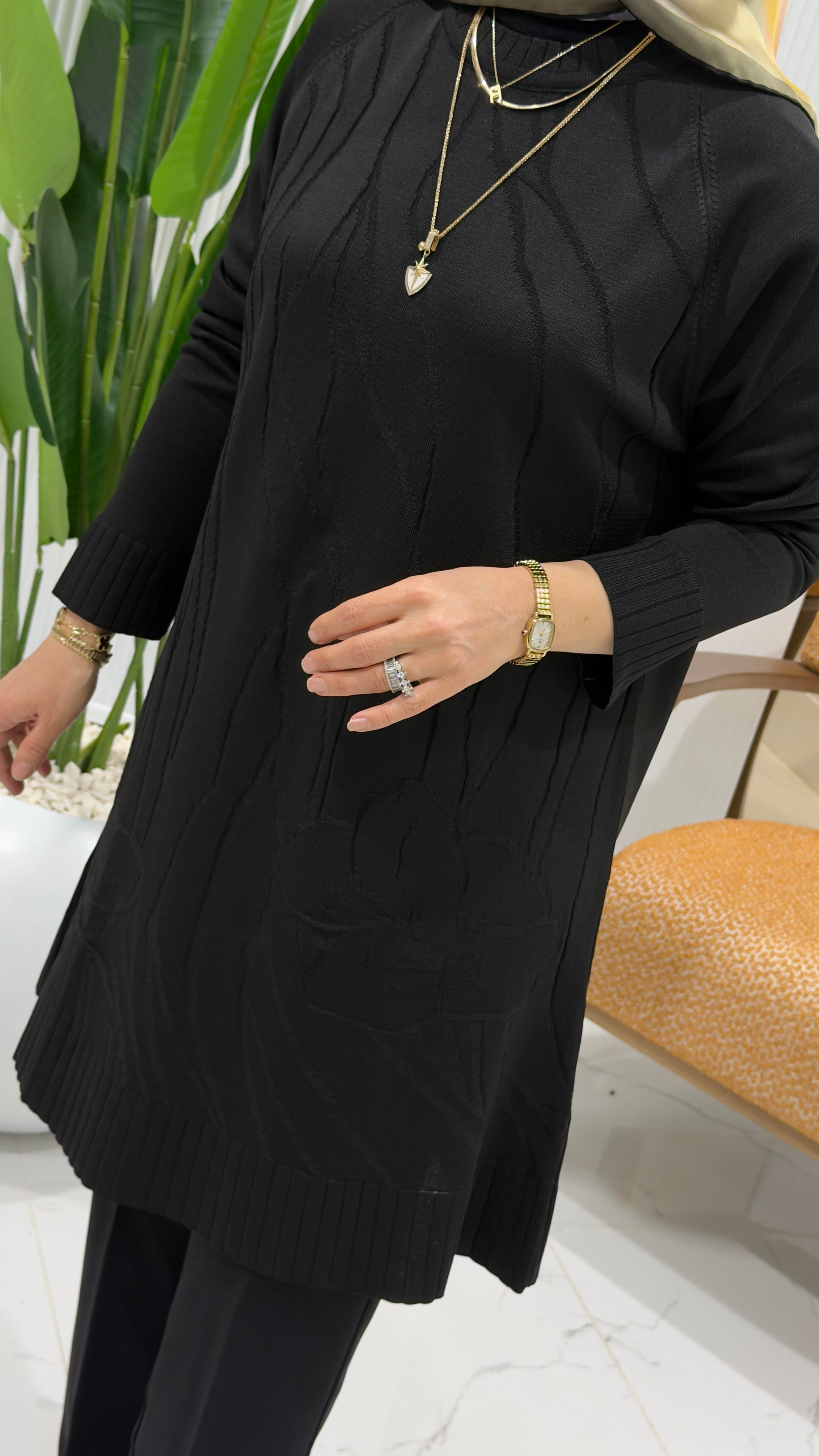 KADO KABARTMA ÇİÇEK DESENLİ TUNİK SİYAH- 2735103
