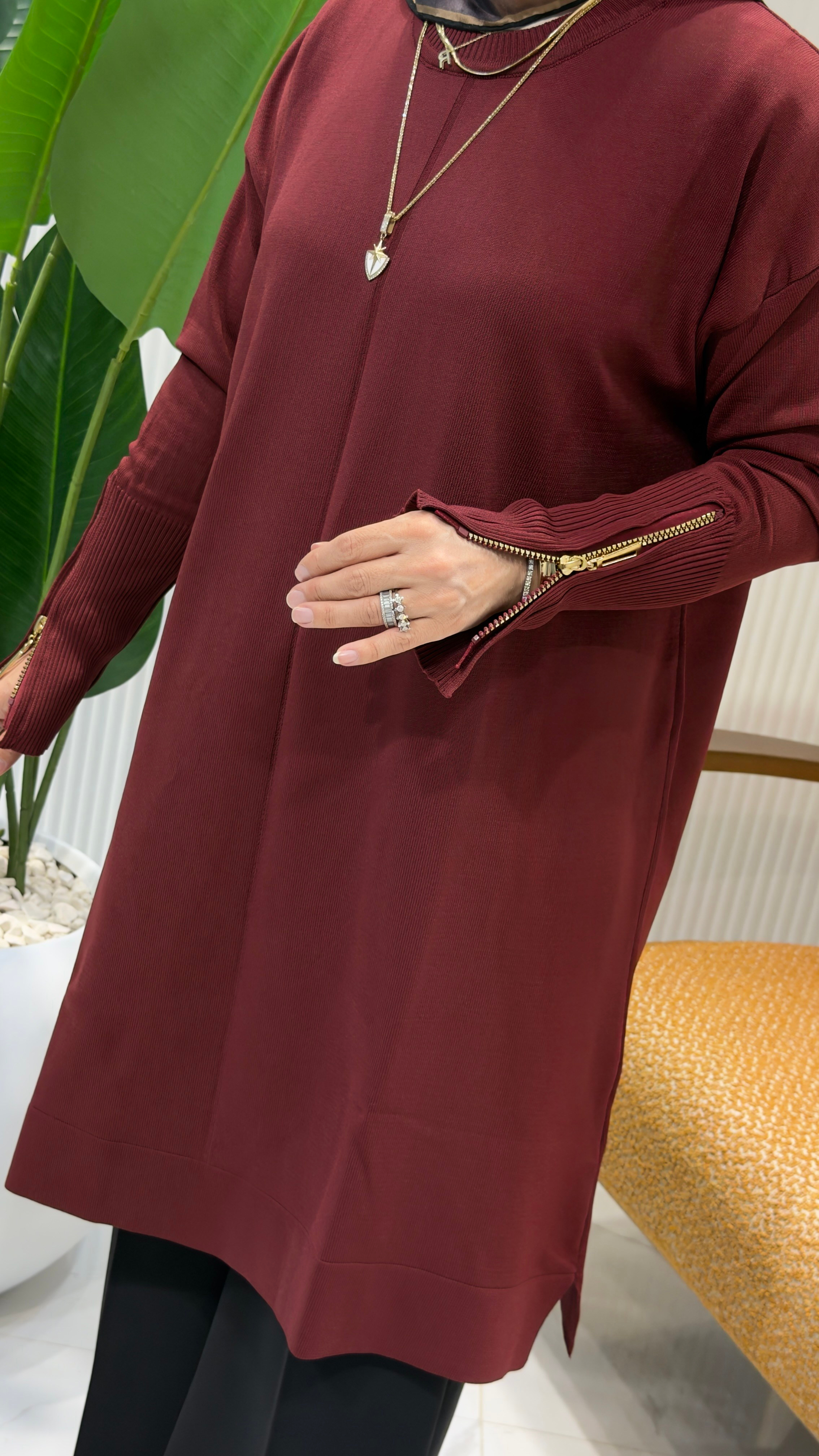 KADO KOL FERMUAR DETAYLI MERSERİZE TUNİK BORDO- 2725017