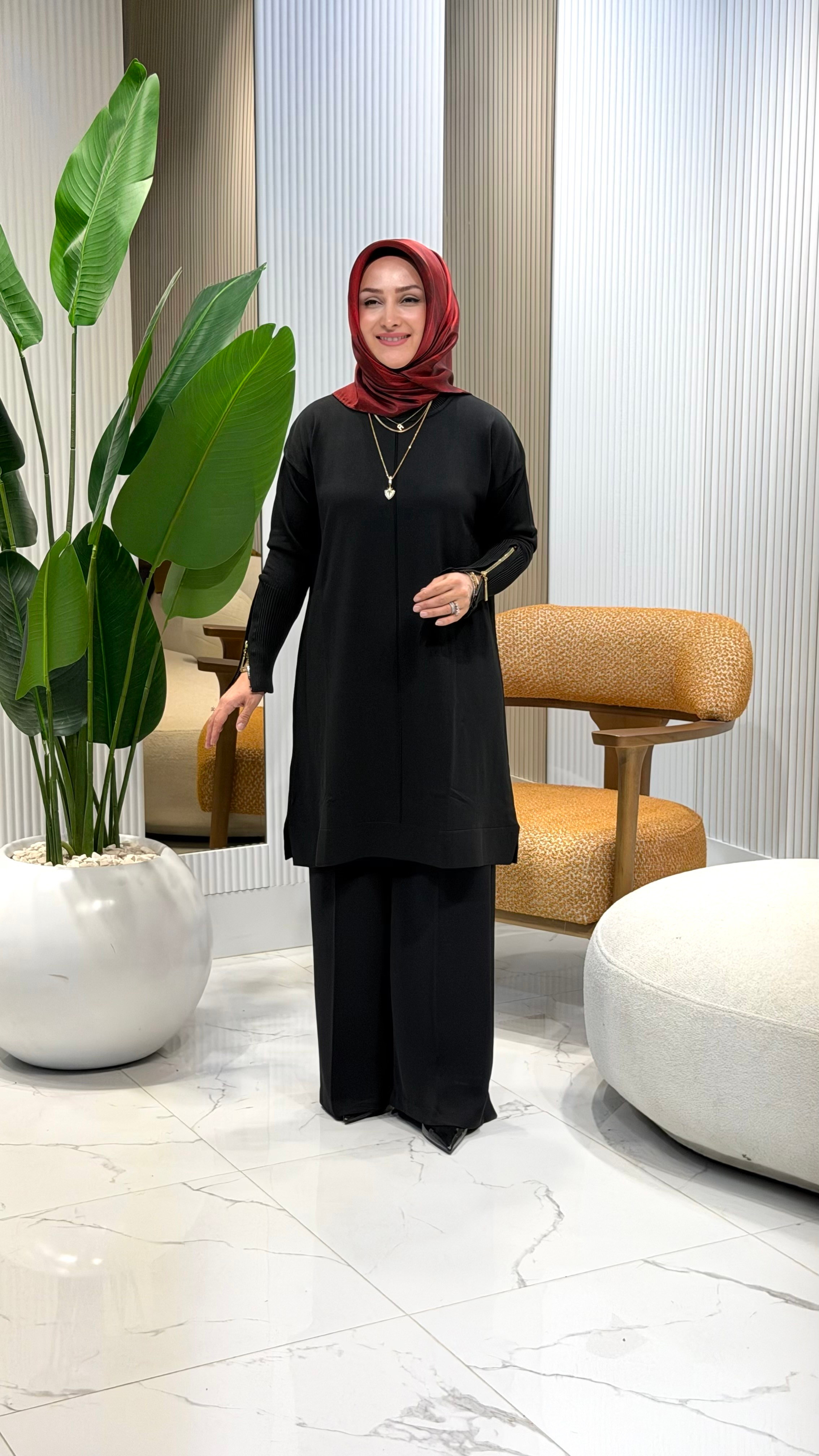 KADO KOL FERMUAR DETAYLI MERSERİZE TUNİK SİYAH- 2725017