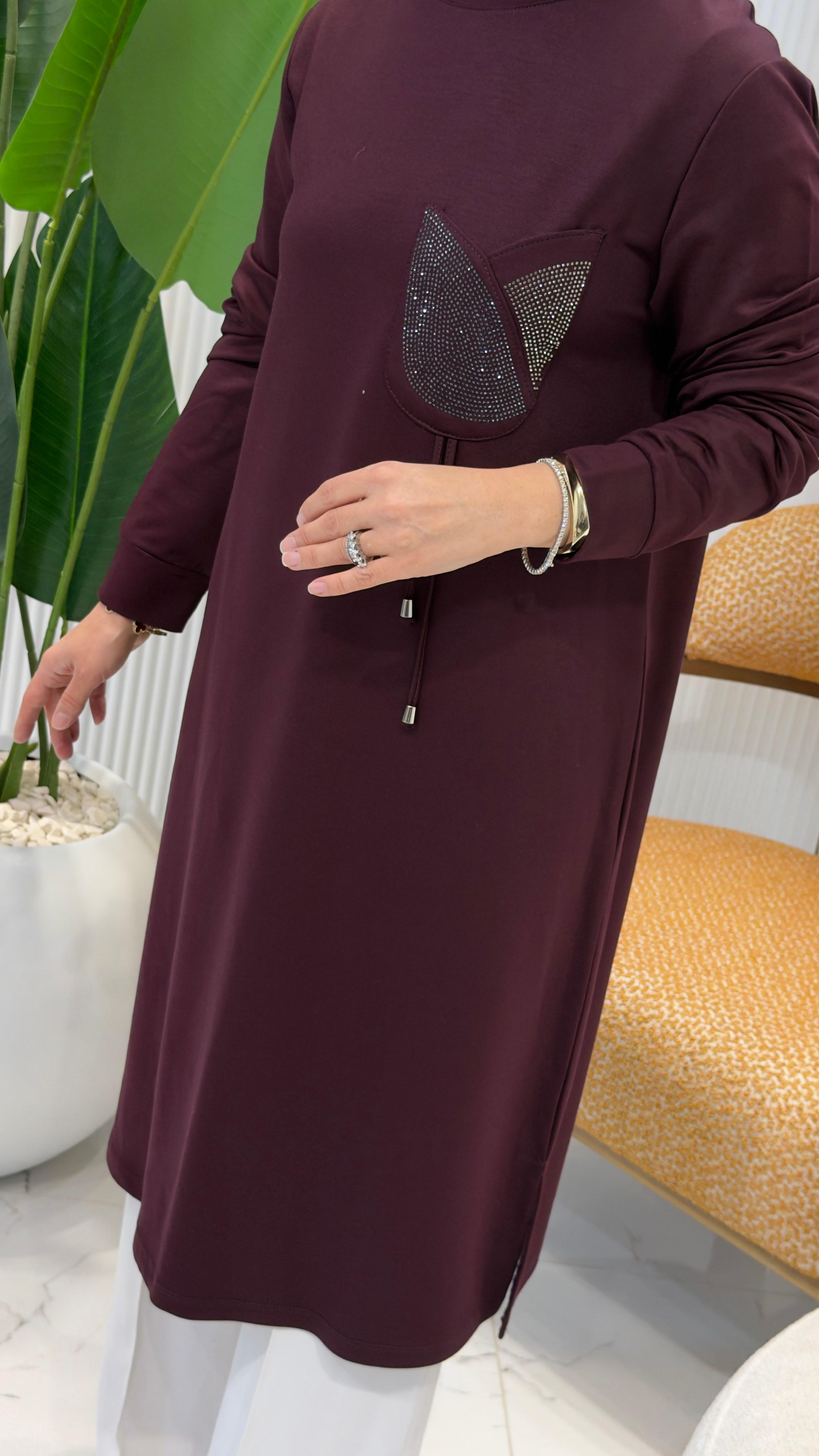 KADO LALE CEP TAŞ DETAYLI TUNİK BORDO- 268554