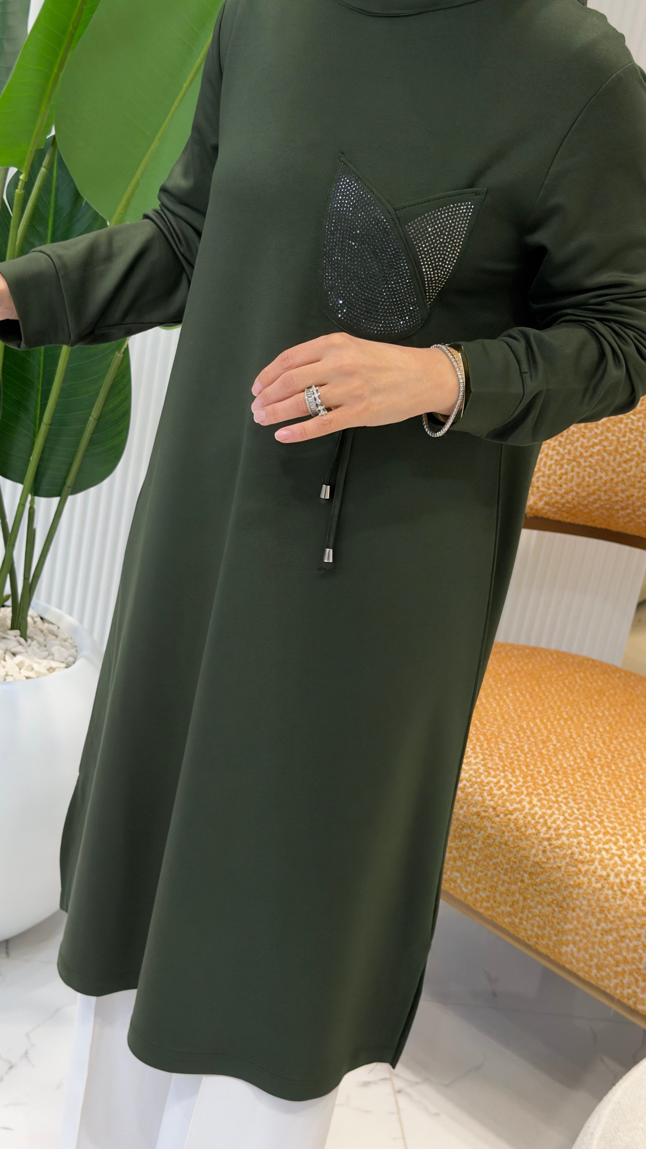 KADO LALE CEP TAŞ DETAYLI TUNİK HAKİ- 268554