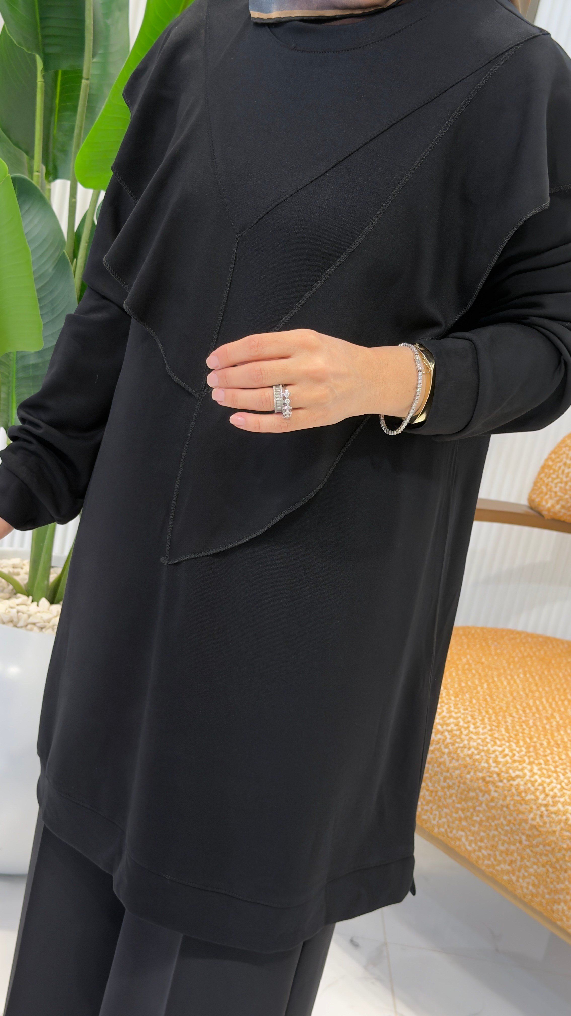 KADO ÖNÜ FIRFIR DETAYLI TUNİK SİYAH- 268504