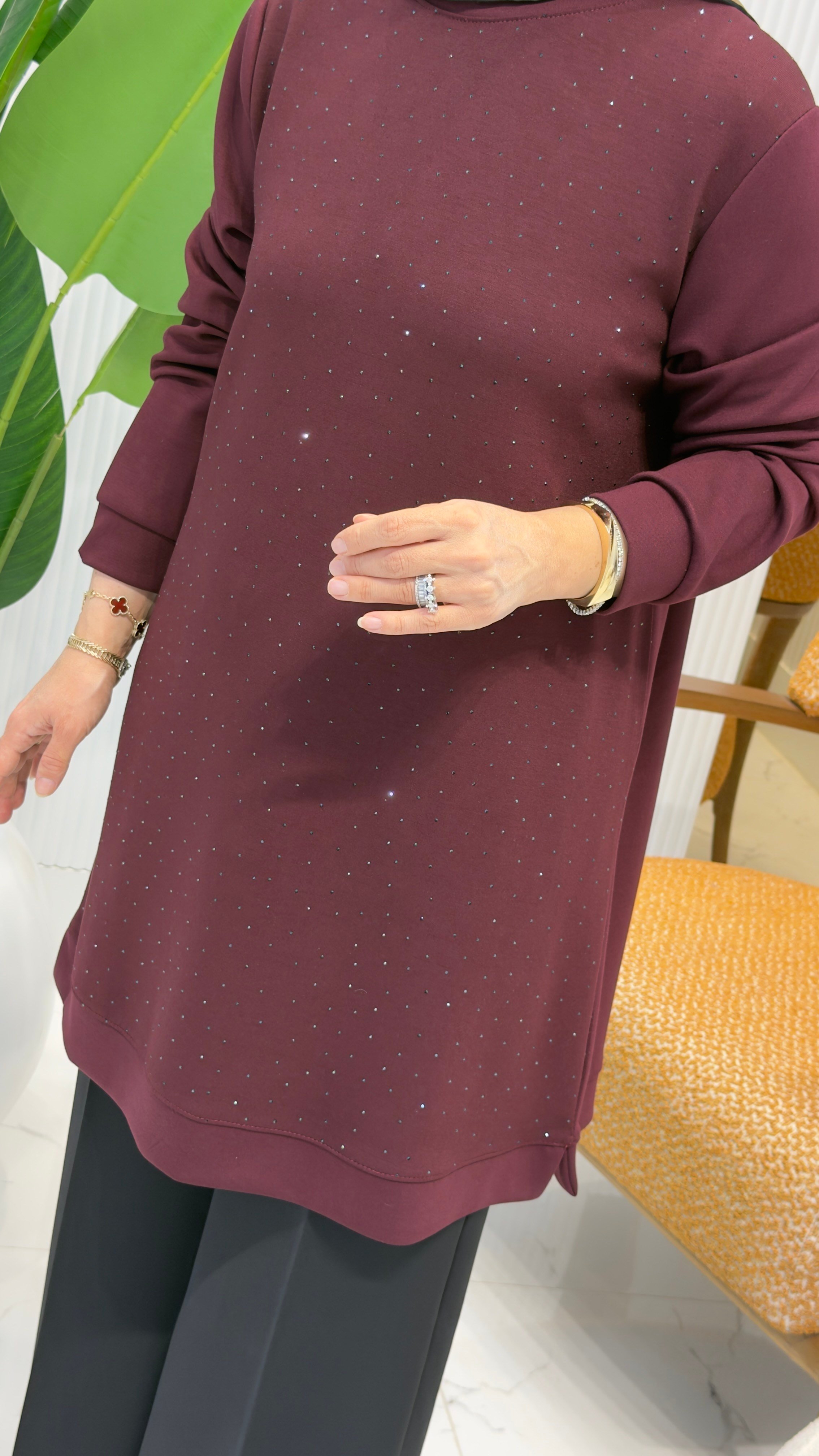KADO ÖNÜ SERPME TAŞ DETAYLI TUNİK MÜRDÜM- 268496