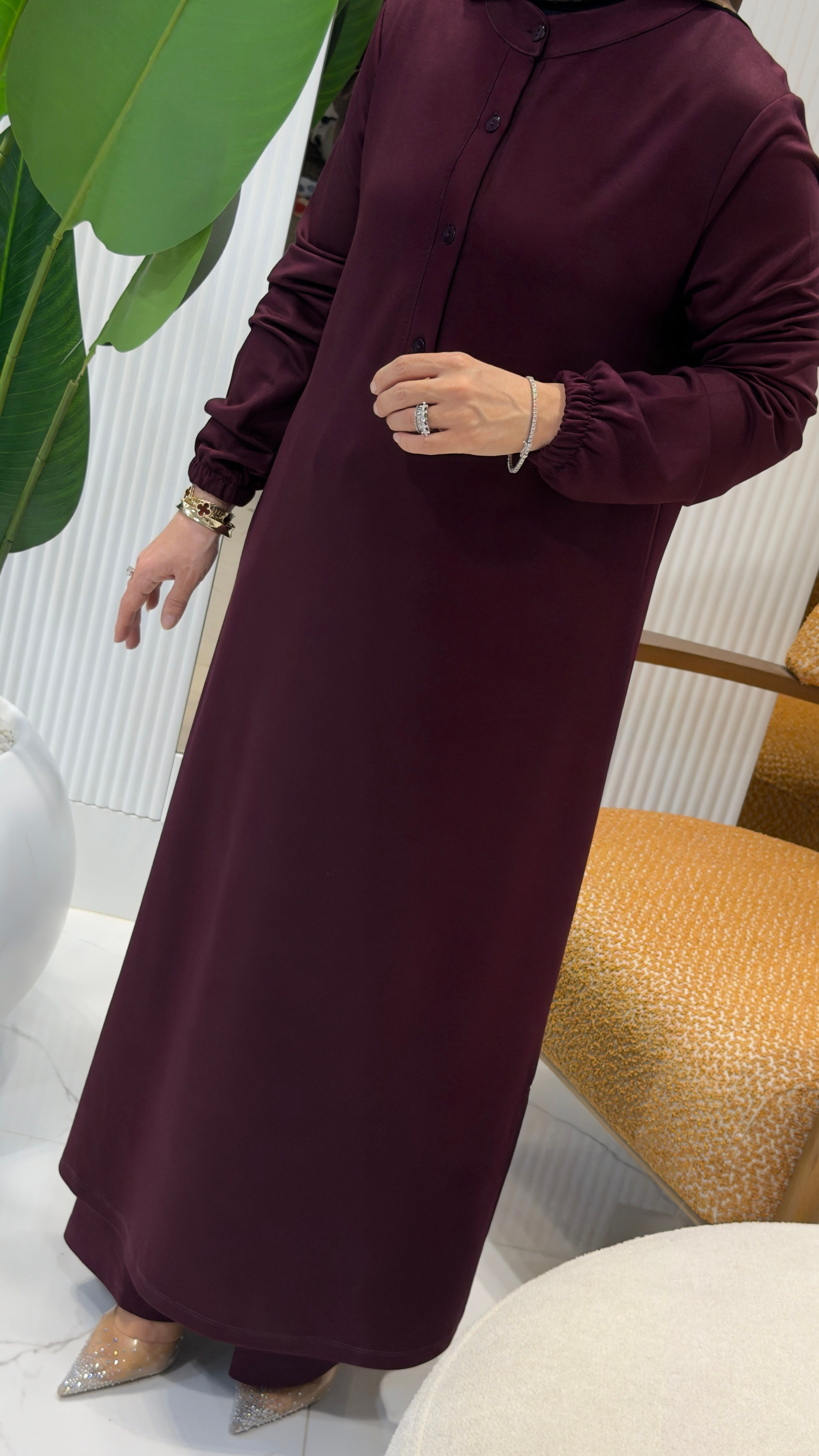 KADO ÖNÜ YARIM DÜĞMELİ KOL RİBANALI PANTOLONLU TAKIM MÜRDÜM- 268186