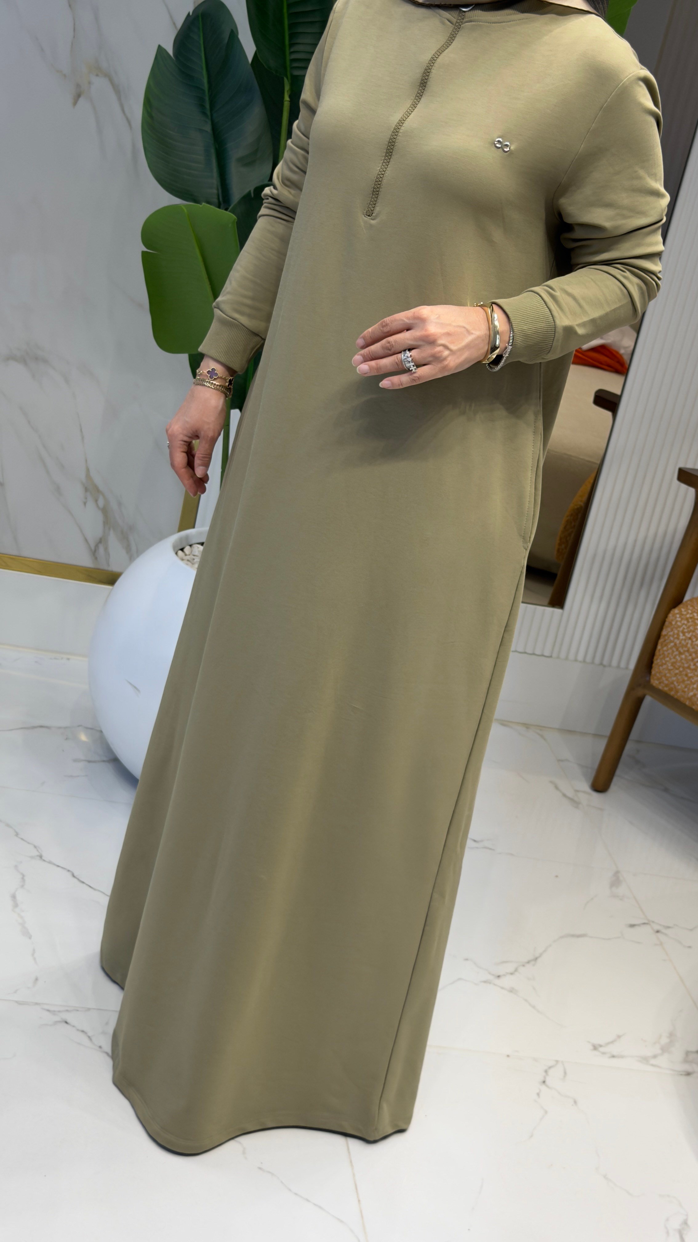 KADO ÖNÜ YARIM FERMUARLI RİBANALI CEPLİ ELBİSE 257324 - HAKİ