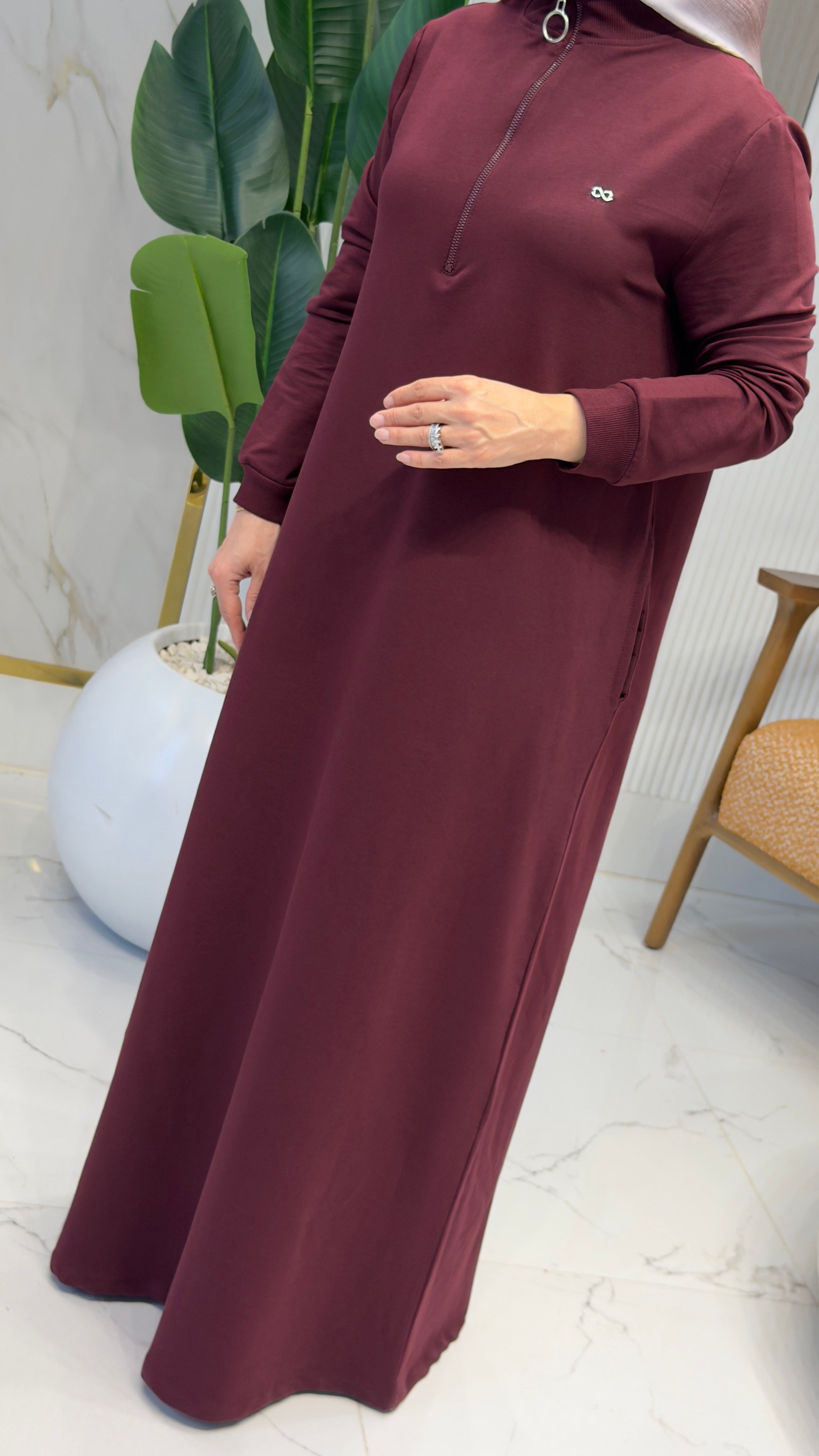 KADO ÖNÜ YARIM FERMUARLI RİBANALI CEPLİ ELBİSE 257324 - BORDO