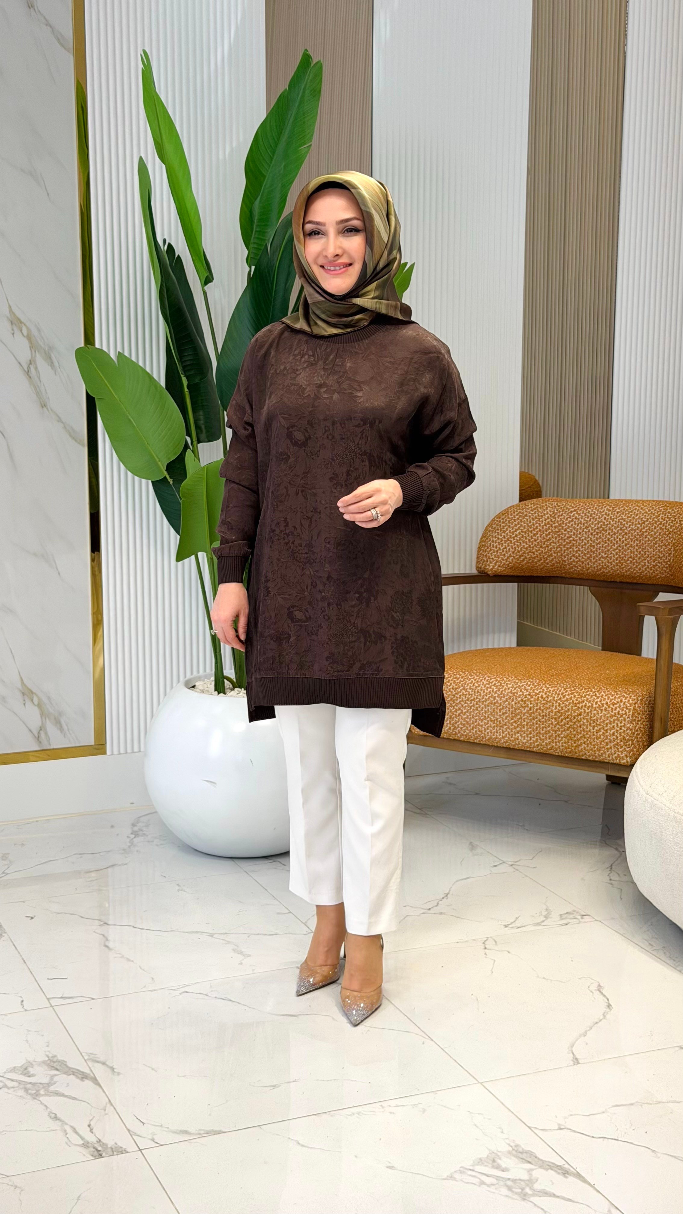 KADO RİBANALI DESENLİ TUNİK KAHVE- 262926