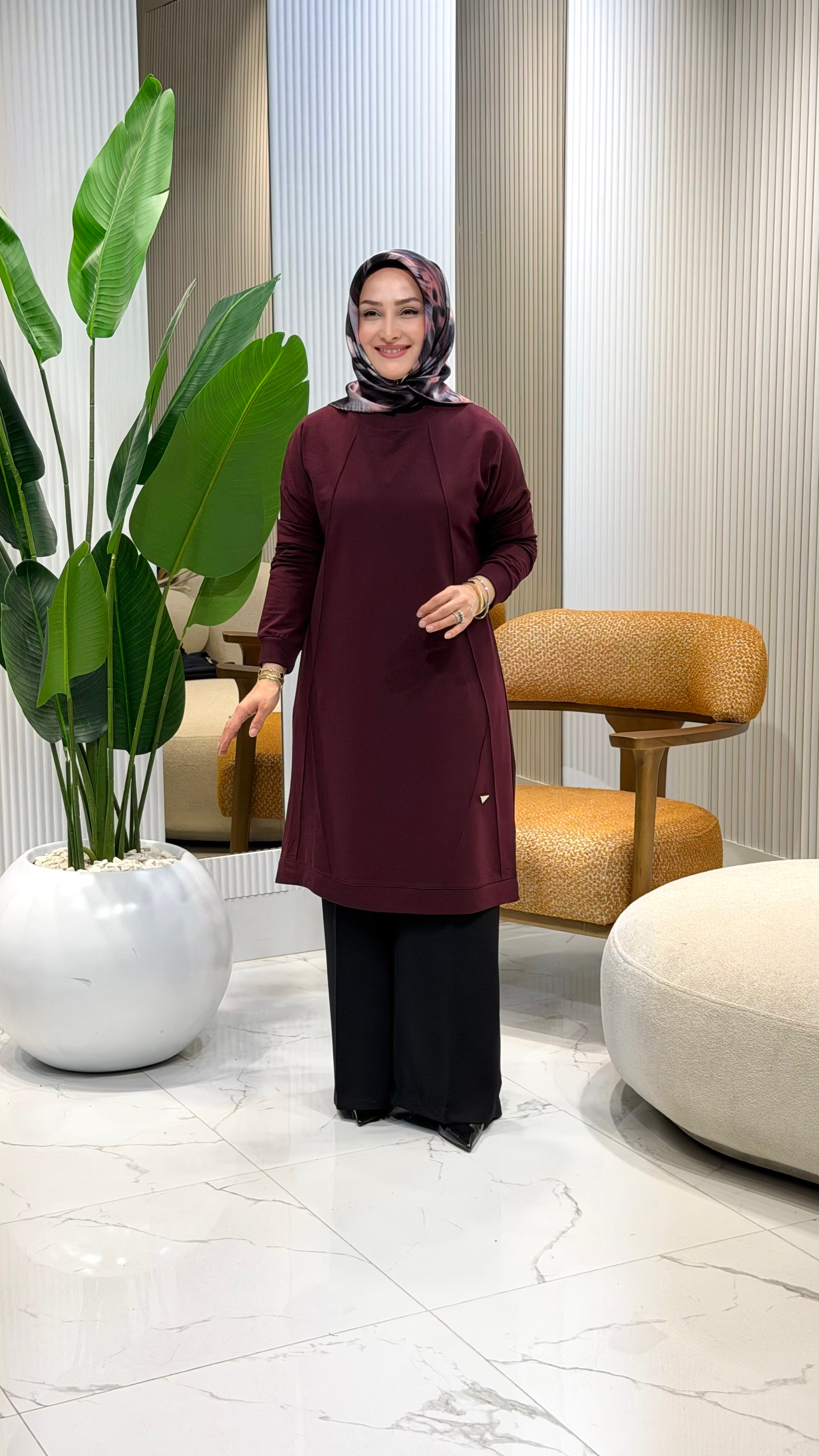 KADO YAKA VE KOL RİBANALI NERVÜRLÜ TUNİK BORDO- 268476