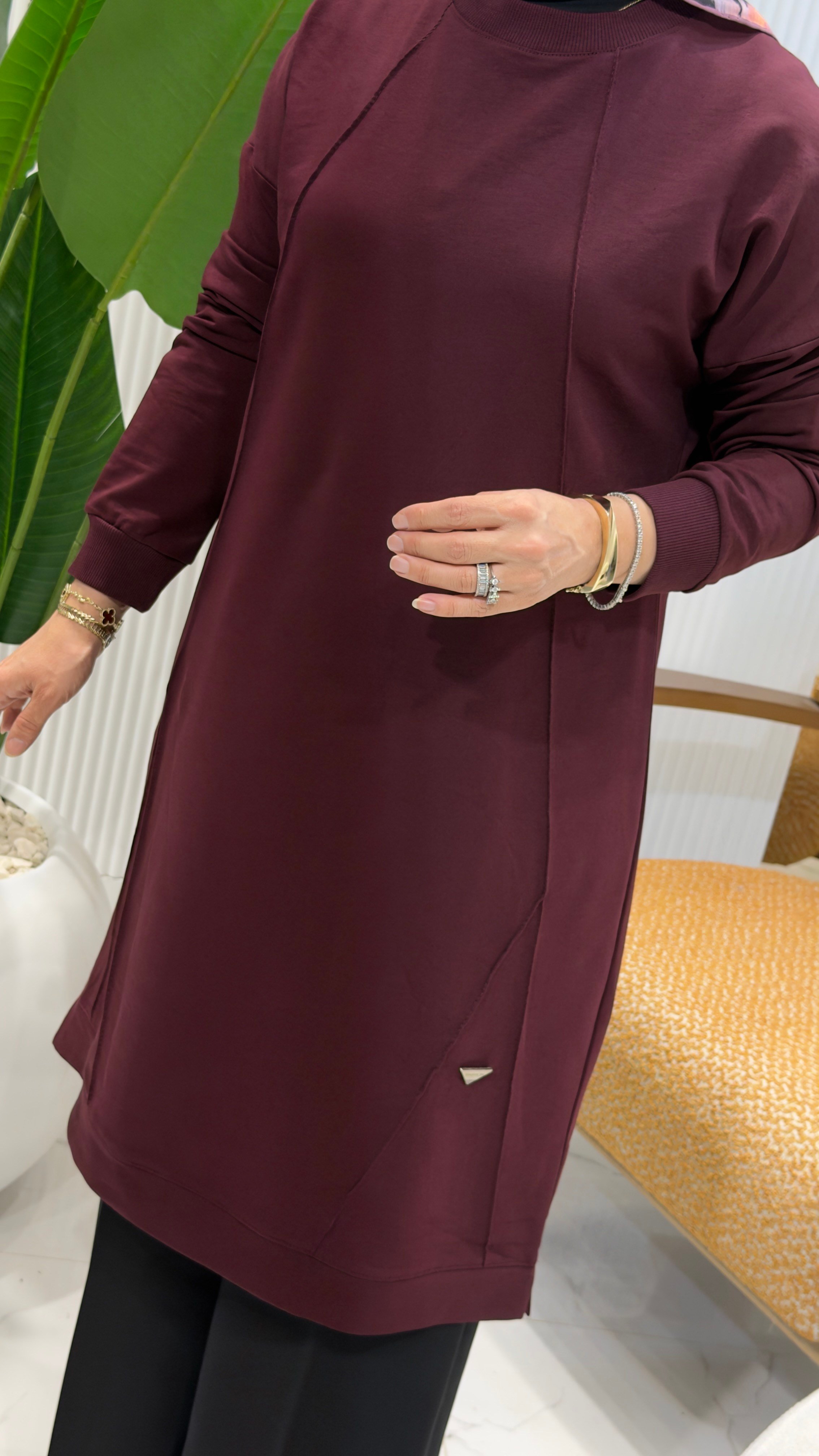 KADO YAKA VE KOL RİBANALI NERVÜRLÜ TUNİK BORDO- 268476