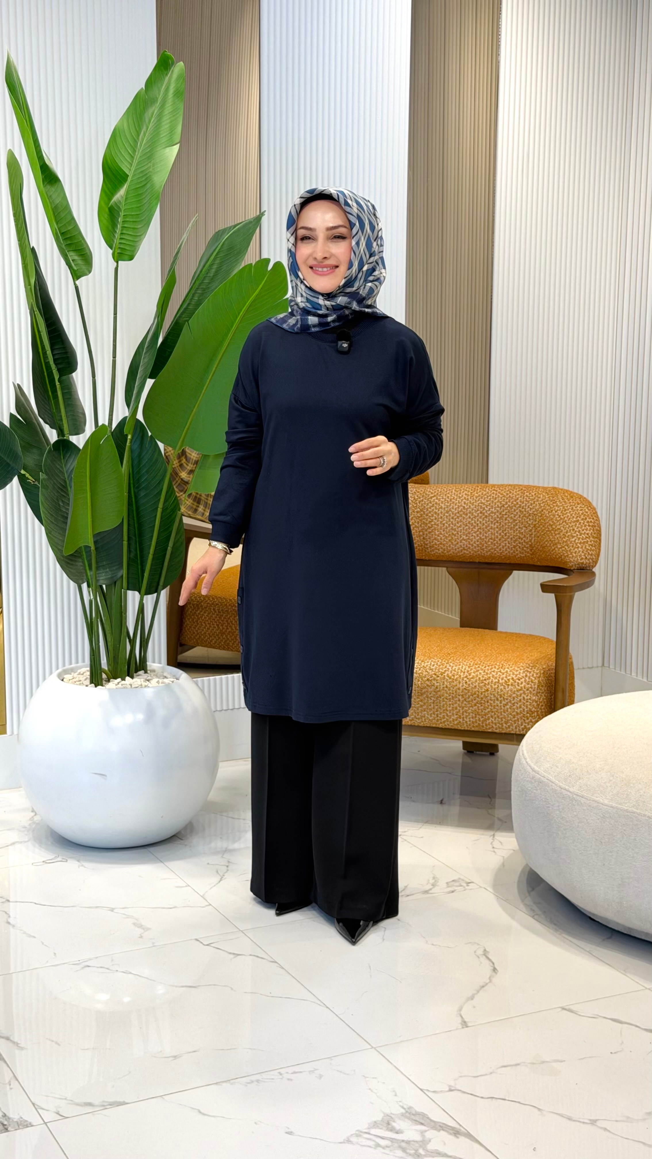 KADO YANLARI DÜĞMELİ TUNİK LACİVERT- 268492