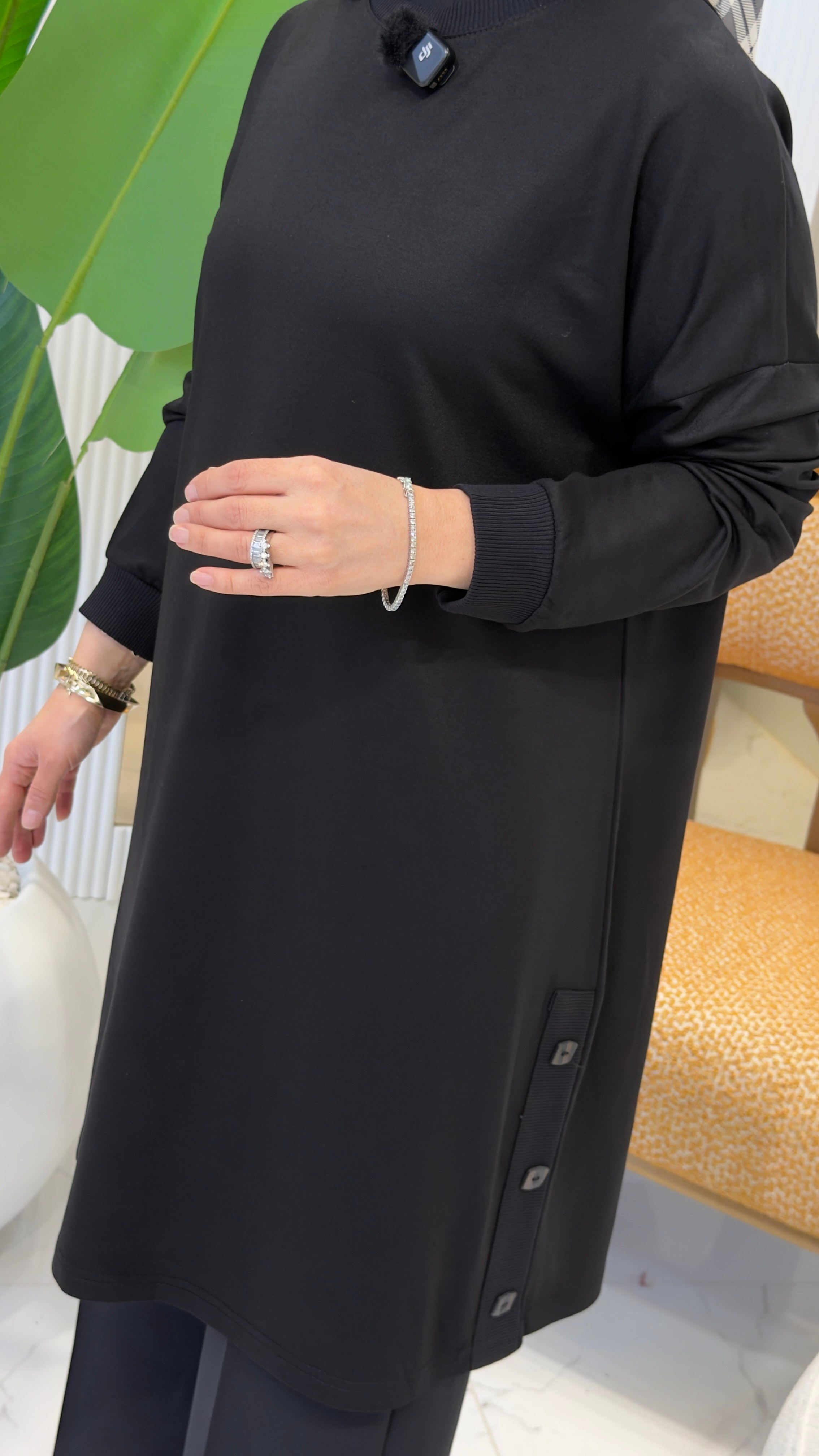 KADO YANLARI DÜĞMELİ TUNİK SİYAH- 268492
