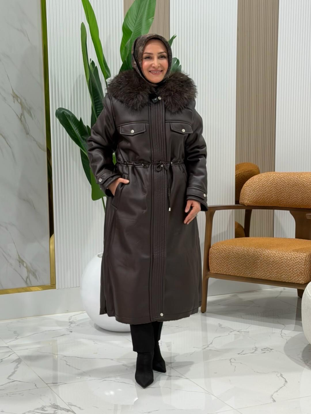 KAYRA KÜRK DETAYLI SUNİ DERİ MONT KAHVE-KA-A25-27326-15