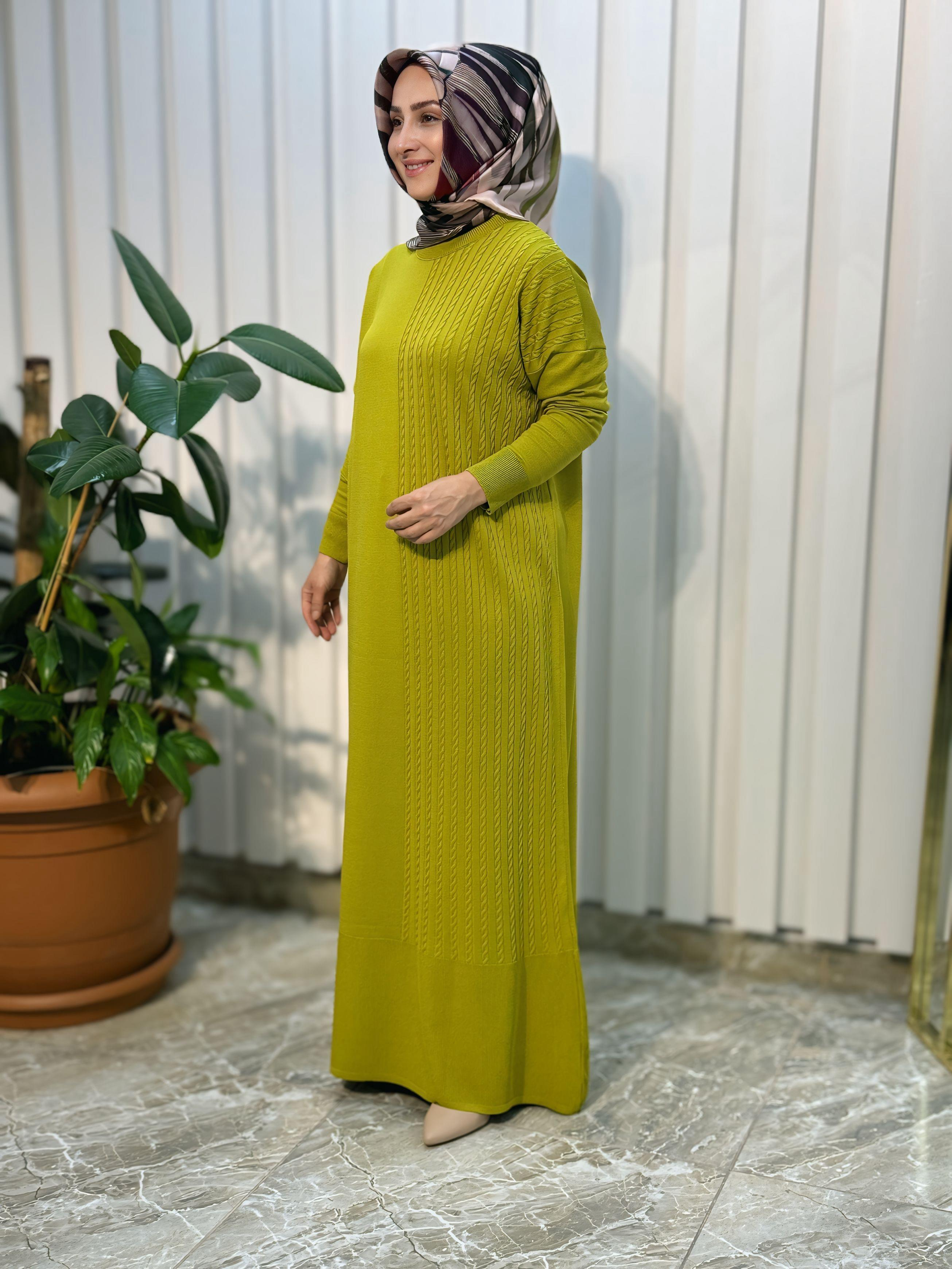 KENDİNDEN DESENLİ TRİKO ELBİSE -9170