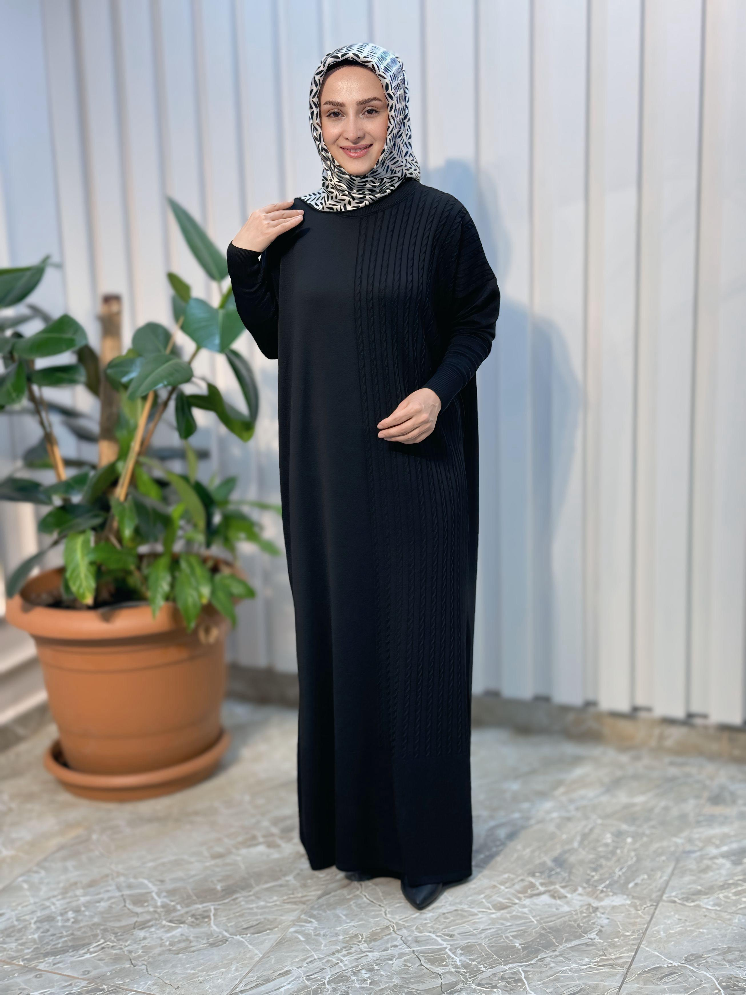 KENDİNDEN DESENLİ TRİKO ELBİSE -9170