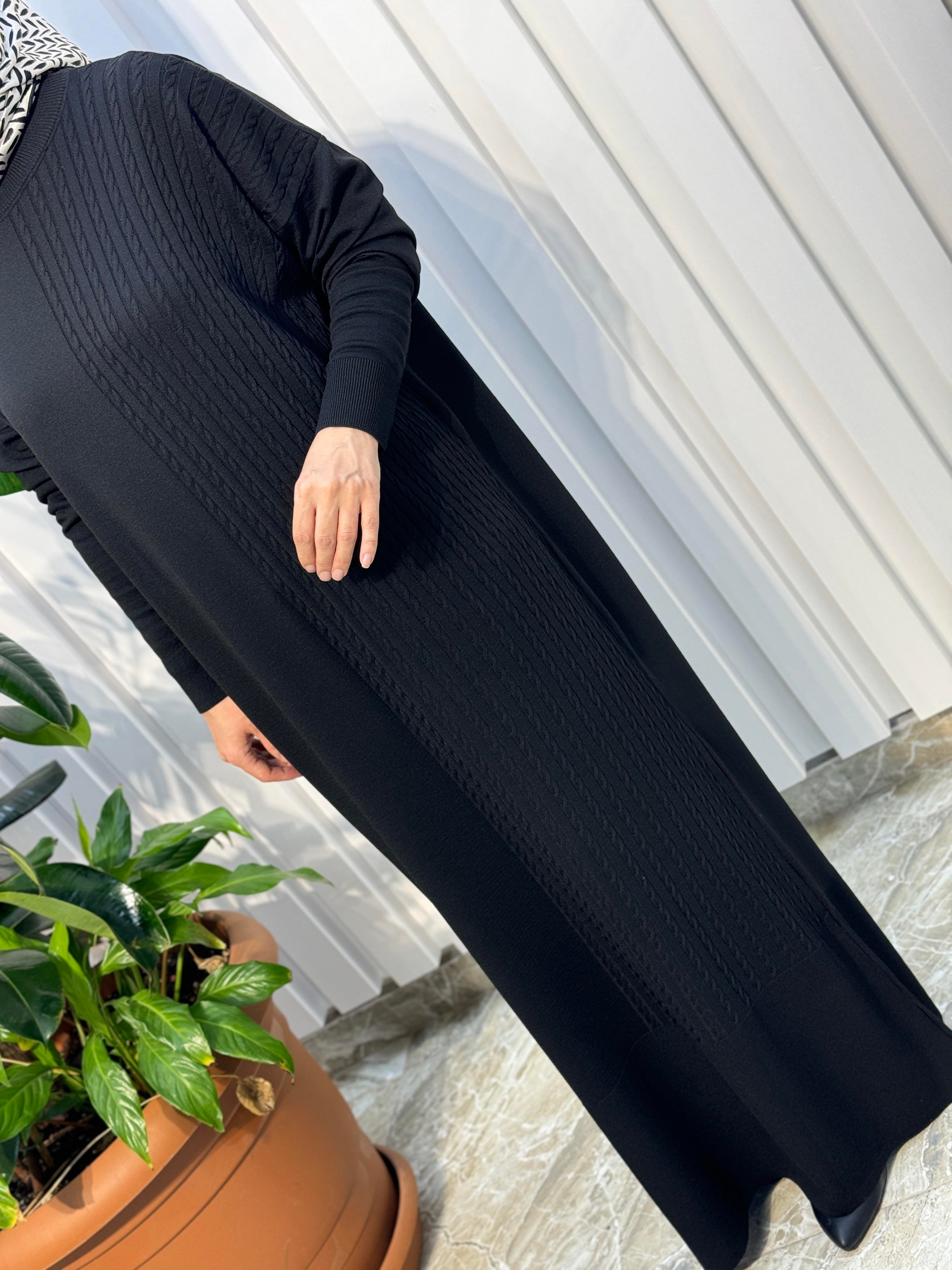 KENDİNDEN DESENLİ TRİKO ELBİSE -9170