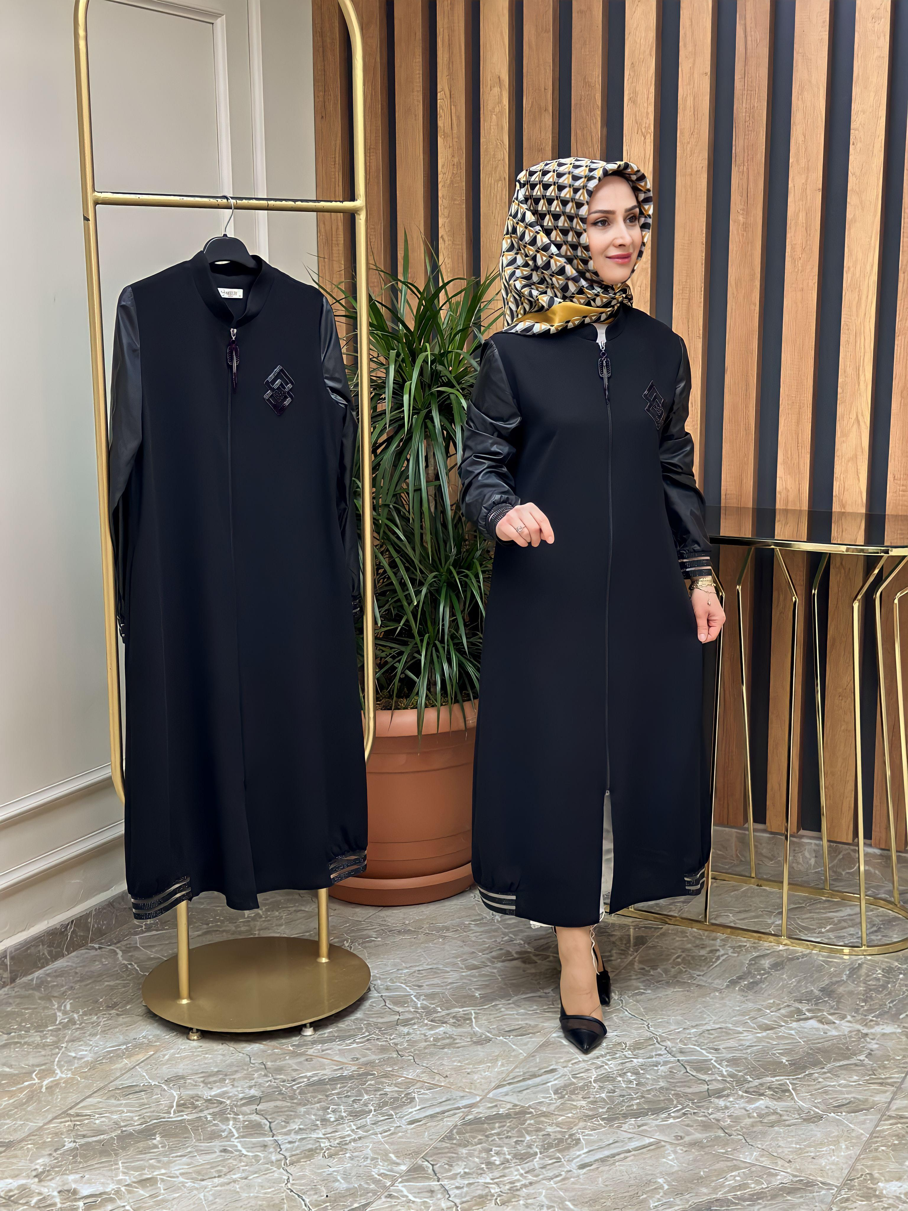 Kolları Paraşüt Kumaş Yakası Boncuk İşlemeli Kadın Giy Çık Siyah 4055