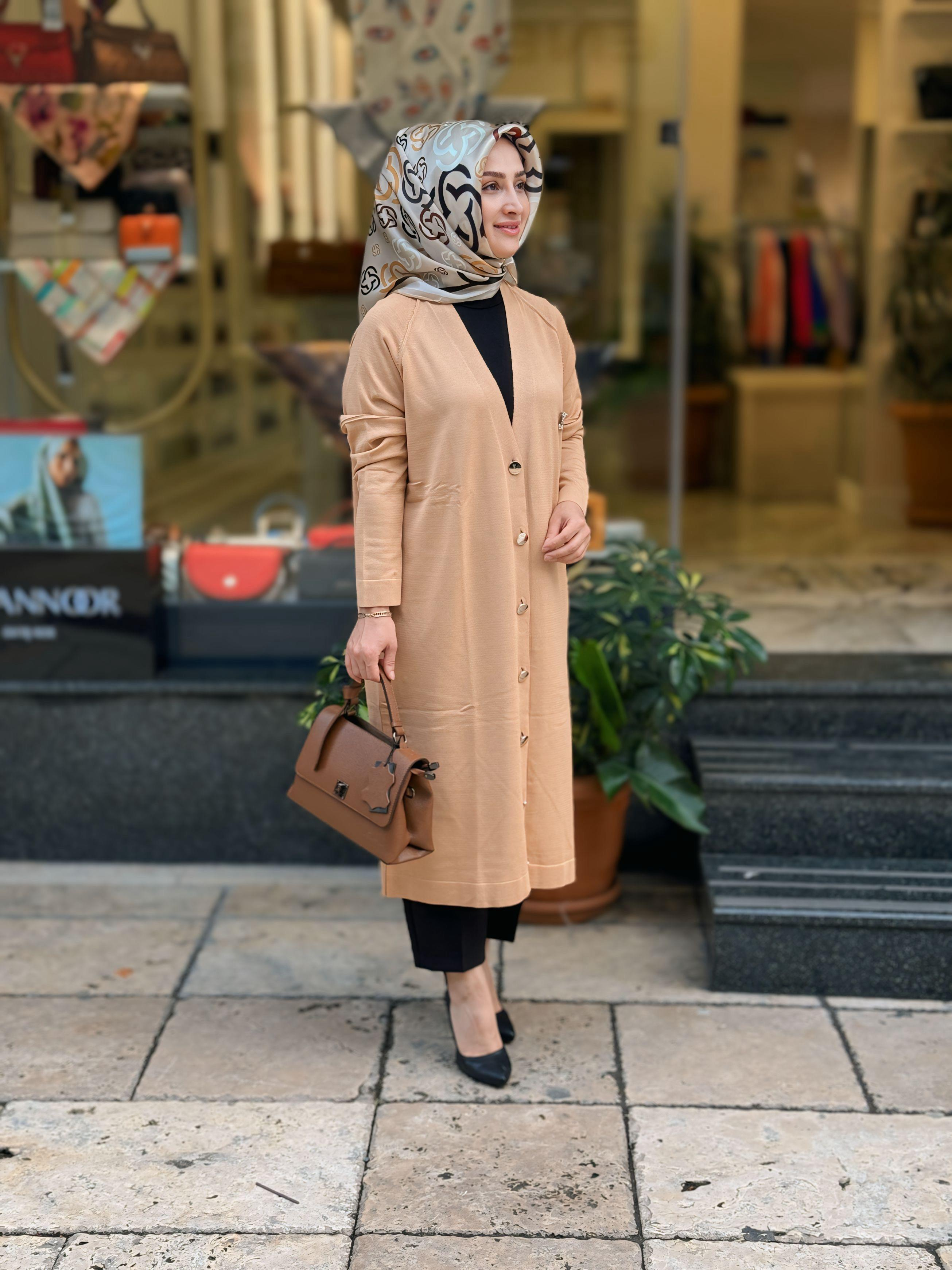 MERSERİZE YAKA BRONŞ DETAYLI ÖNDEN DÜĞMELİ HIRKA-24132
