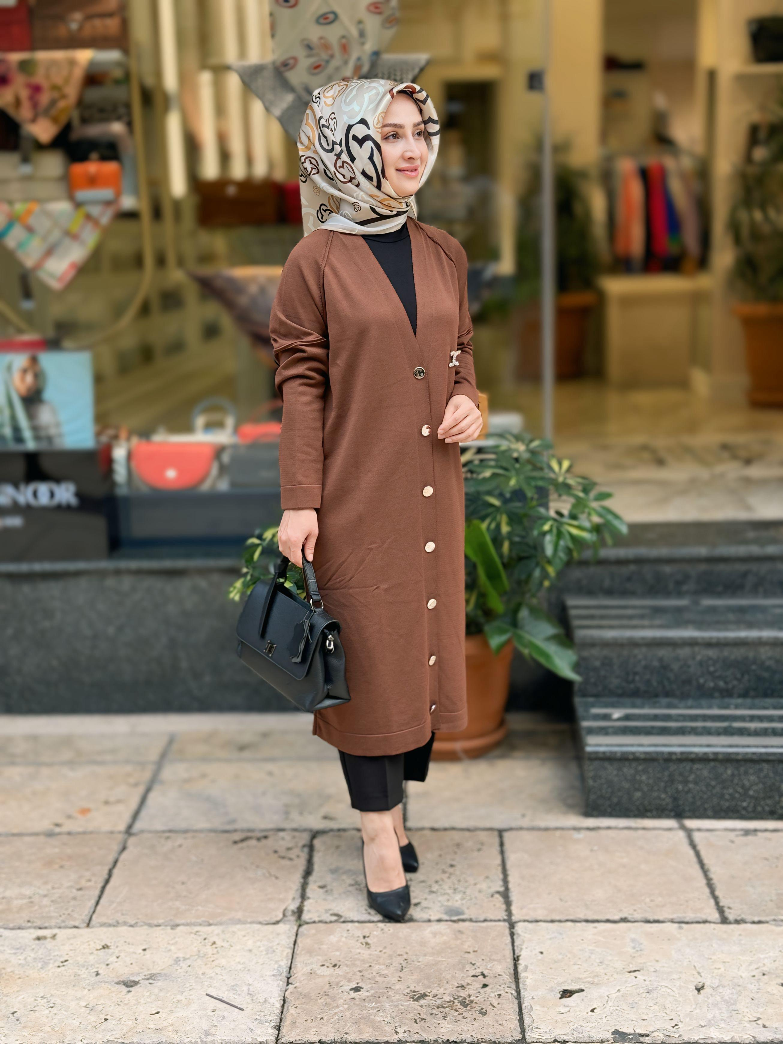 MERSERİZE YAKA BRONŞ DETAYLI ÖNDEN DÜĞMELİ HIRKA-24132