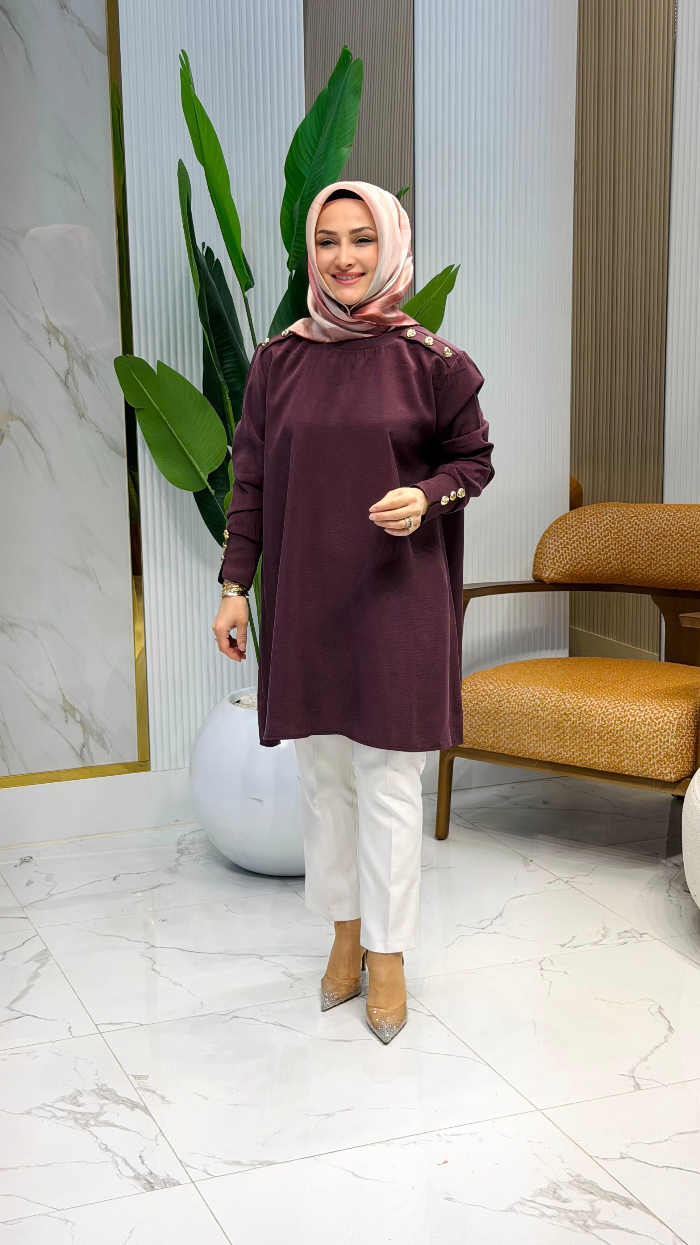 NOSHE OMUZ ALLERLİ TUNİK MÜRDÜM - 4653