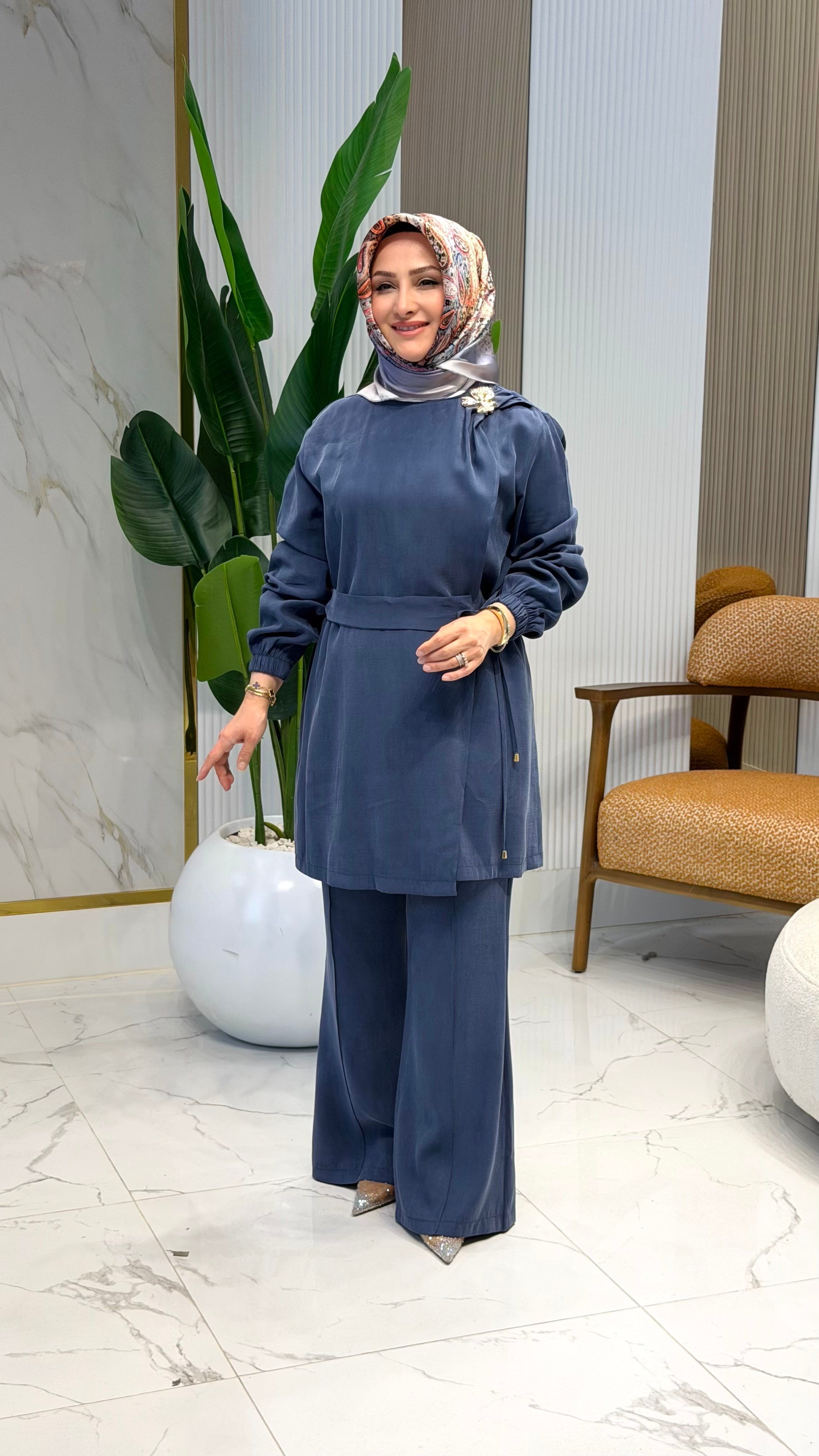 NOSHE PANTOLONLU AKSESUARLI TAKIM LACİVERT- 4656