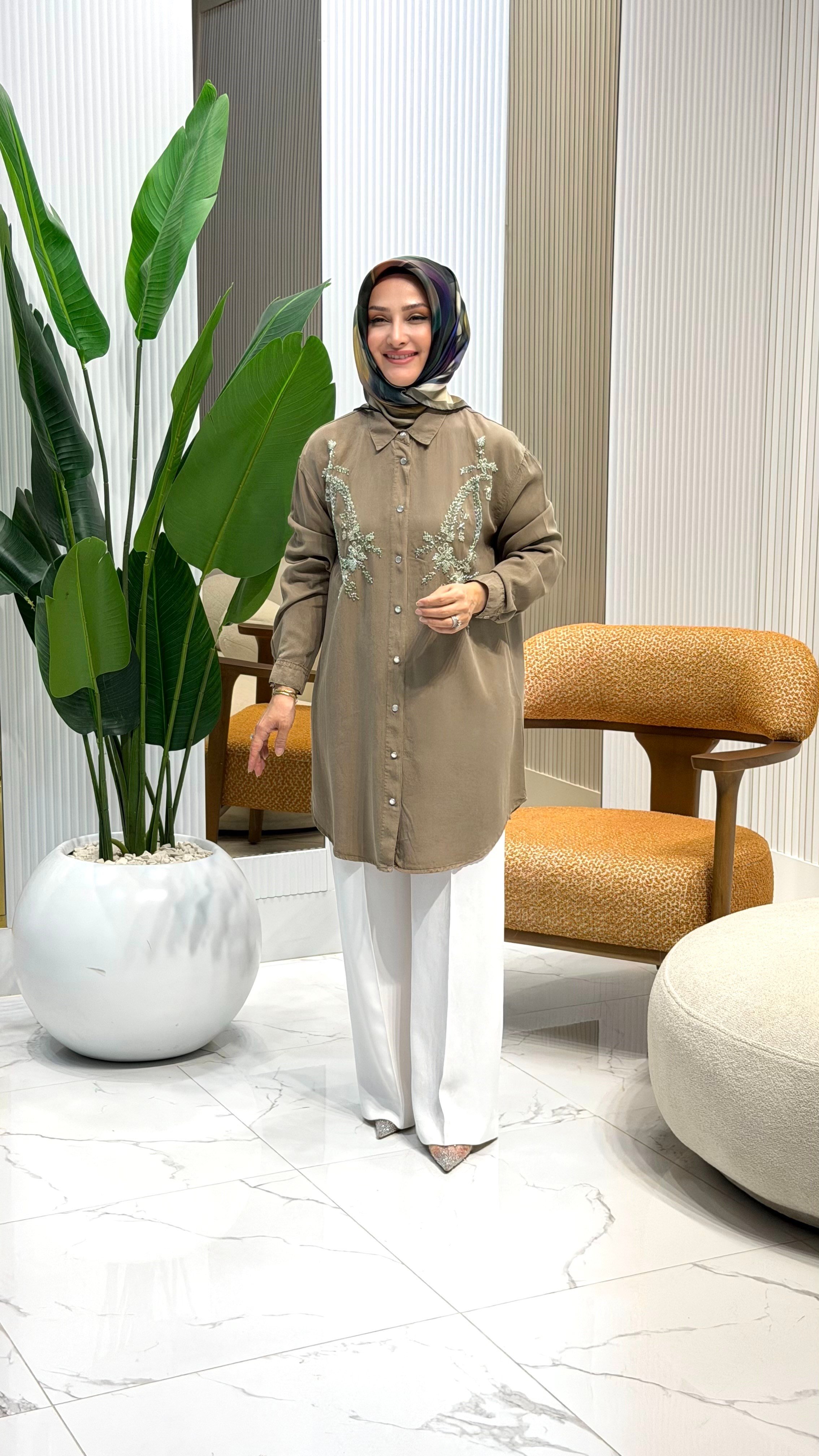 NOSHE TENSEL GÖMLEK YEŞİL 4682