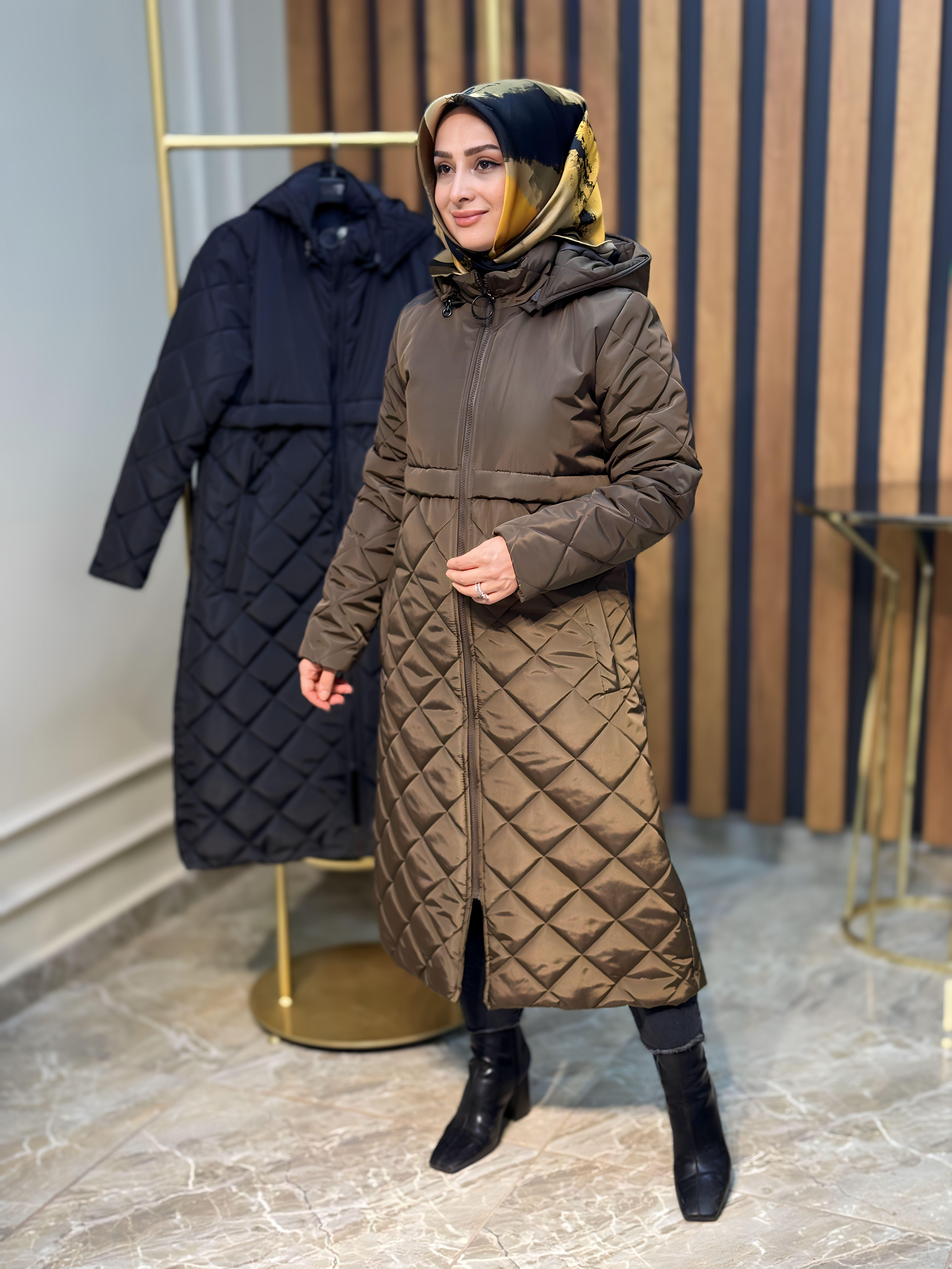 ÖNDEN FERMUARLI,BAKLAVA DESENLİ KADIN MONT-3601
