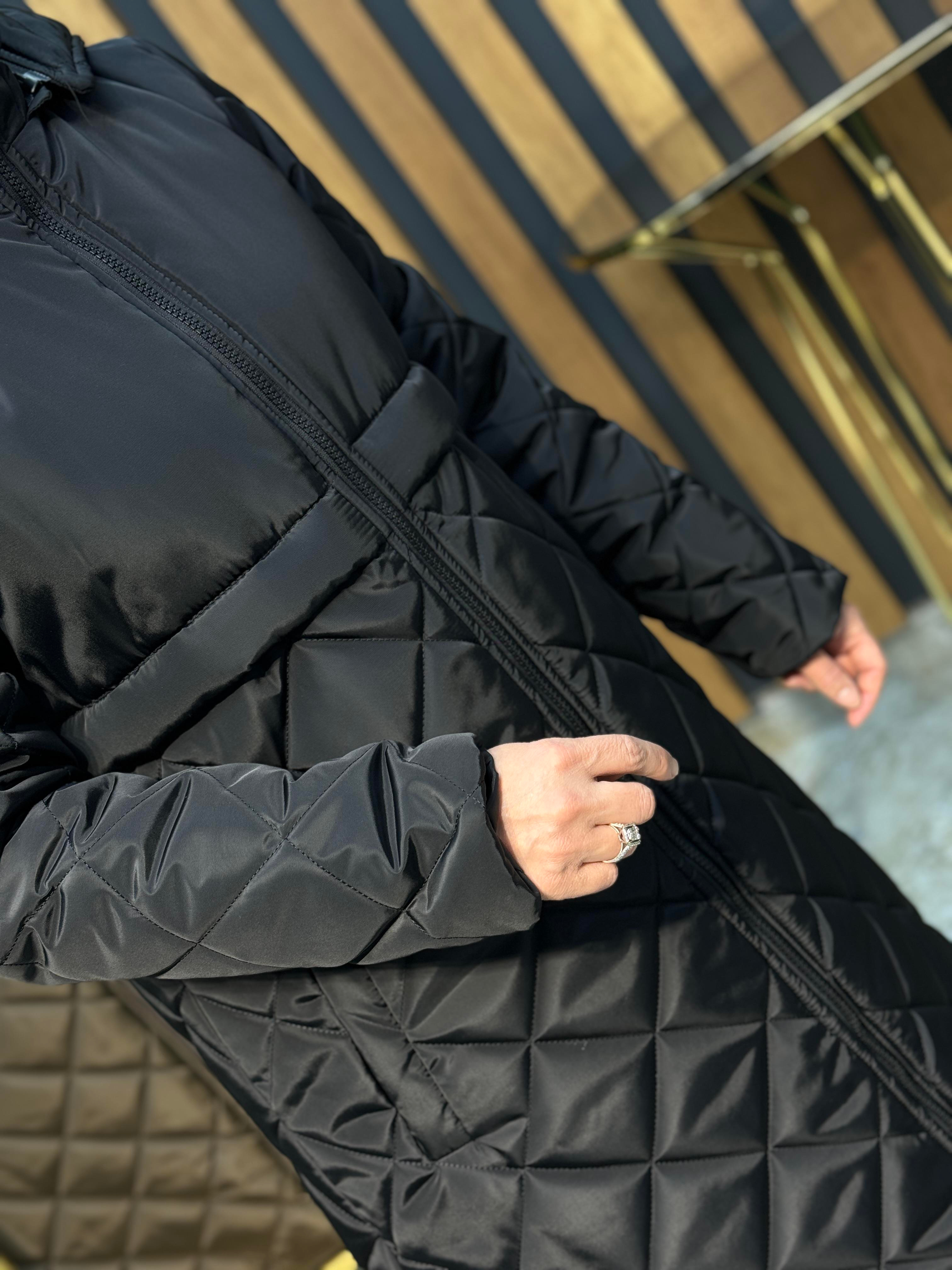 ÖNDEN FERMUARLI,BAKLAVA DESENLİ KADIN MONT-3601