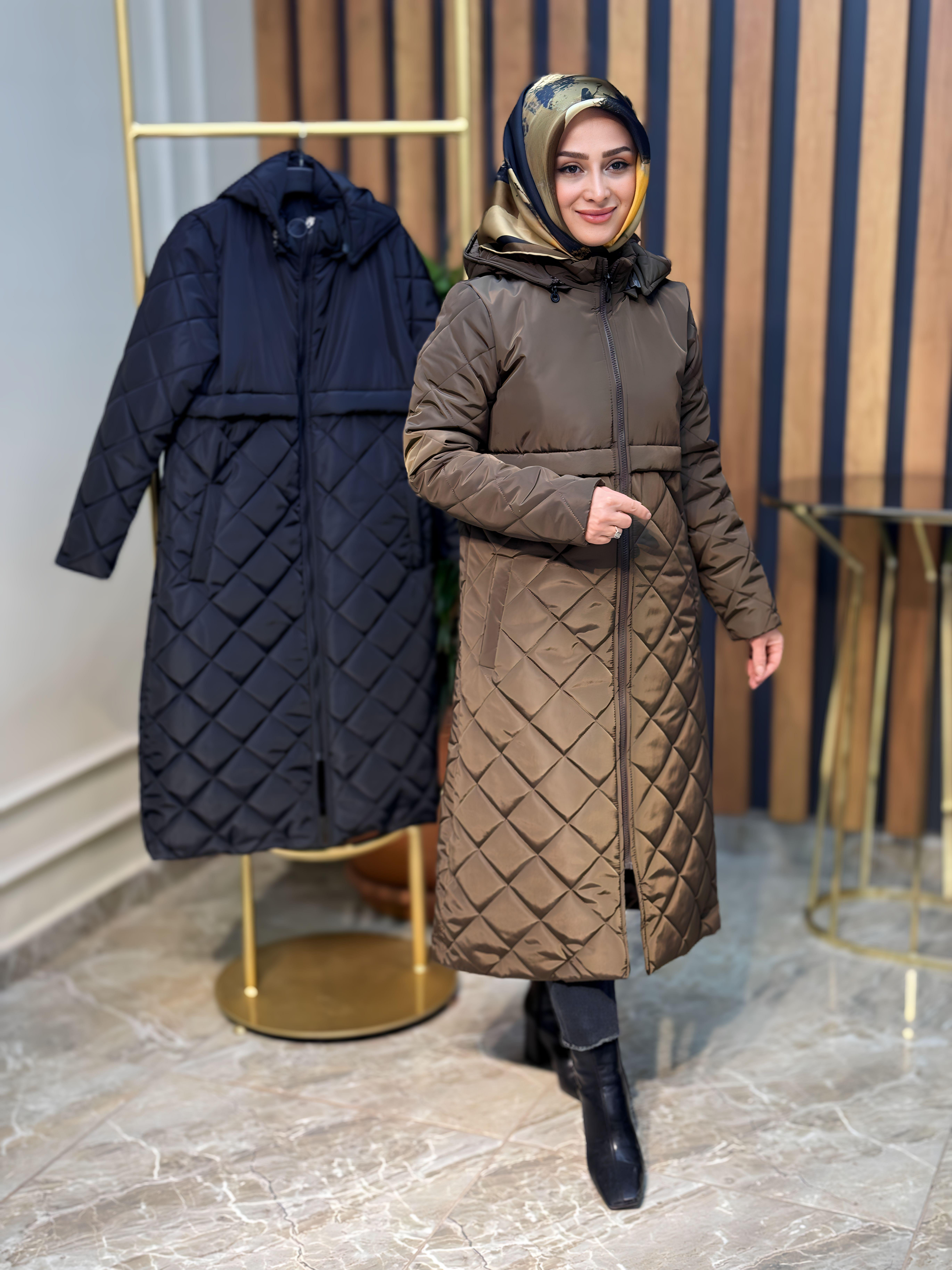 ÖNDEN FERMUARLI,BAKLAVA DESENLİ KADIN MONT-3601