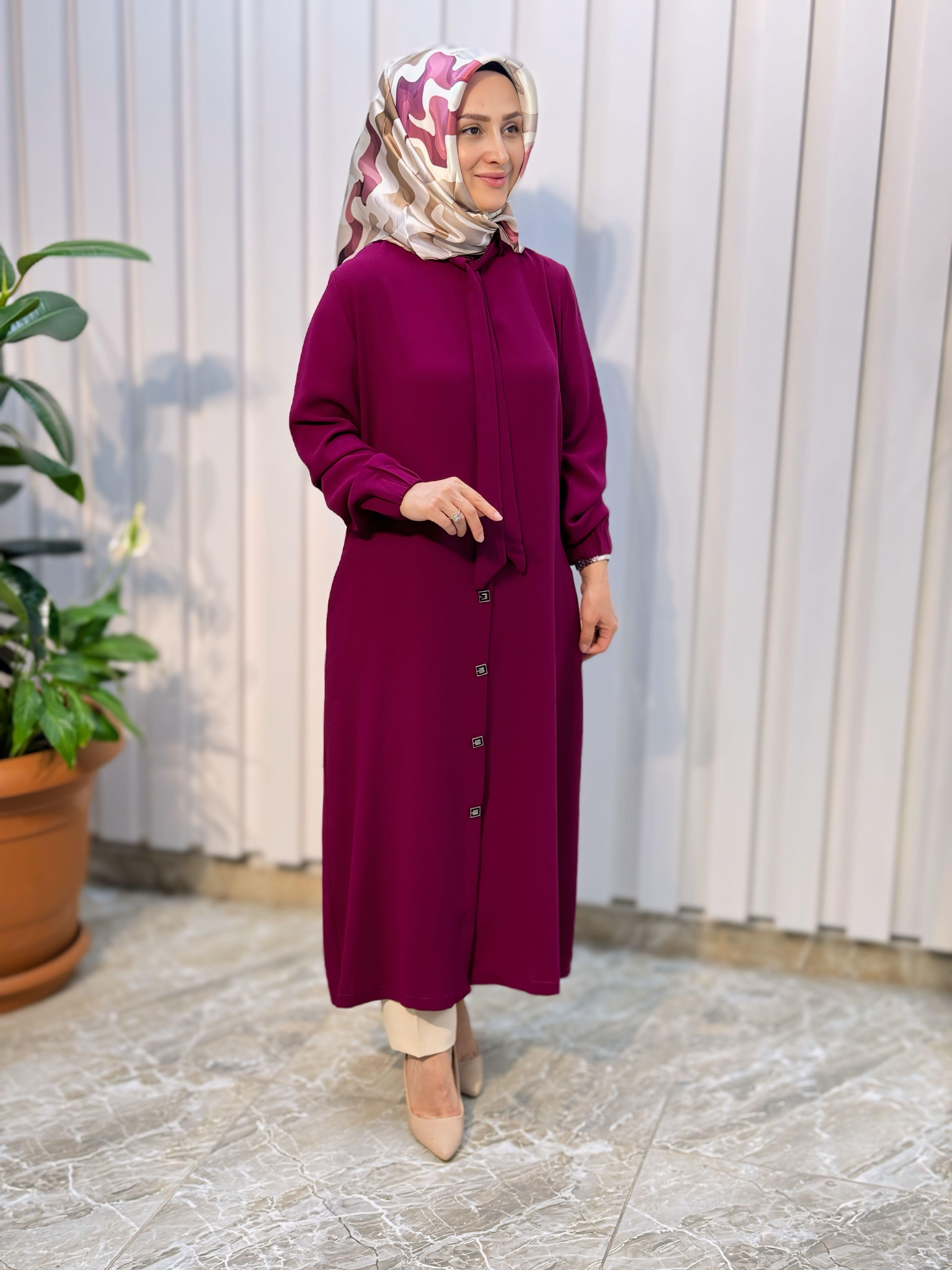 ÖNÜ ÇIT ÇITLI YAKASI FULAR DETAYLI GİY-ÇIK -4125