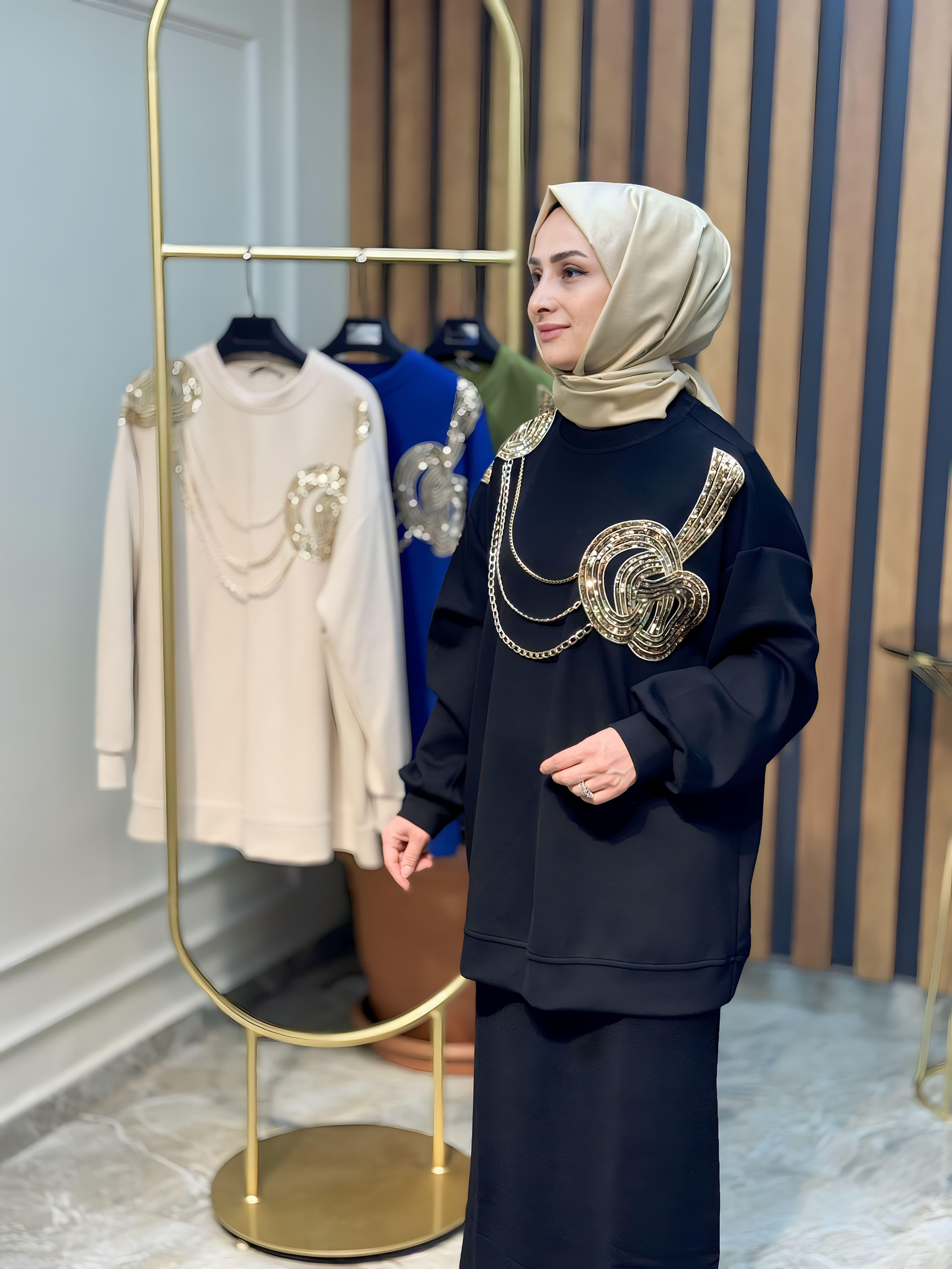 PAYET NAKIŞLI ZİNCİRLİ SWEAT-1622