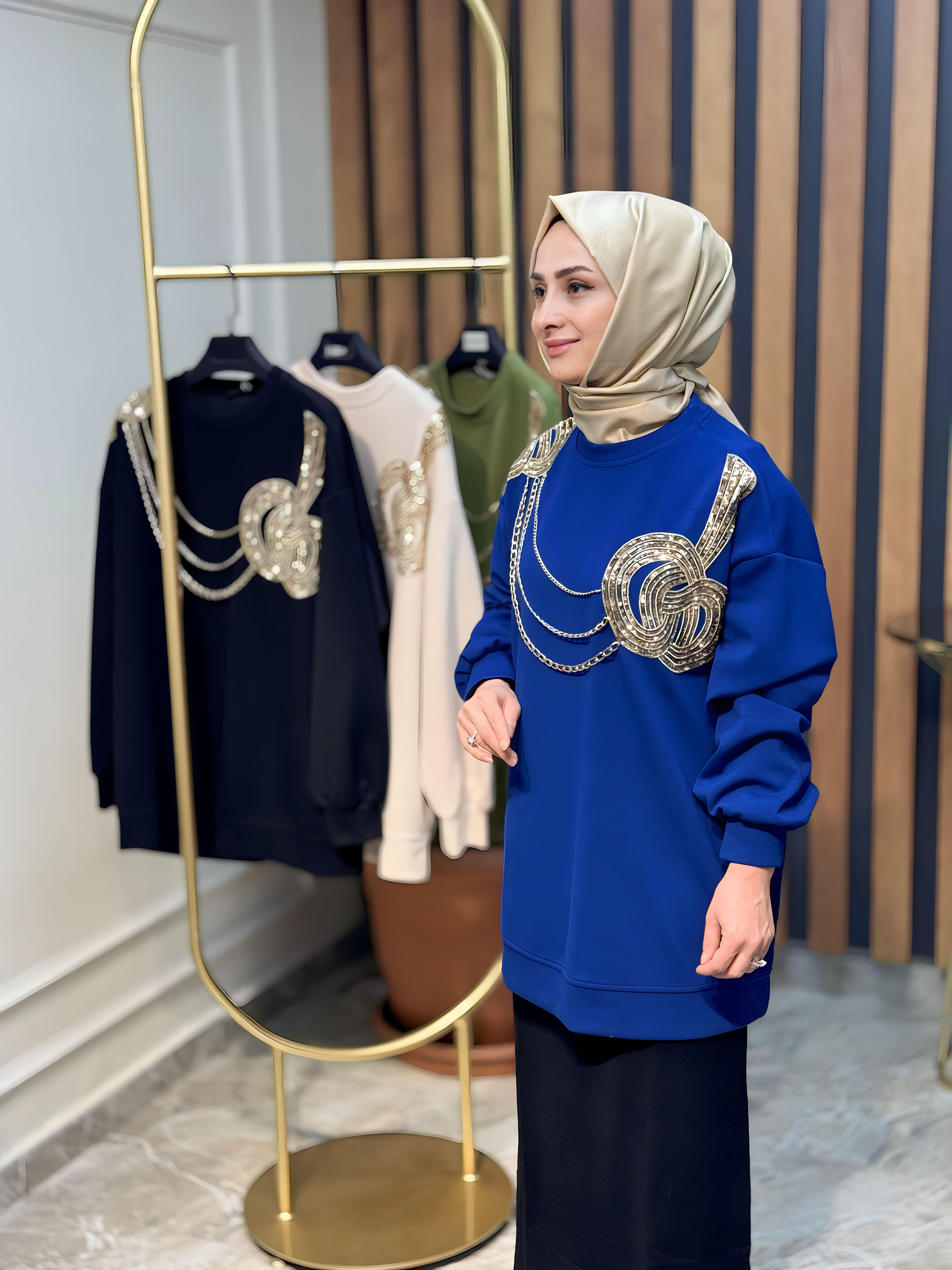 PAYET NAKIŞLI ZİNCİRLİ SWEAT-1622
