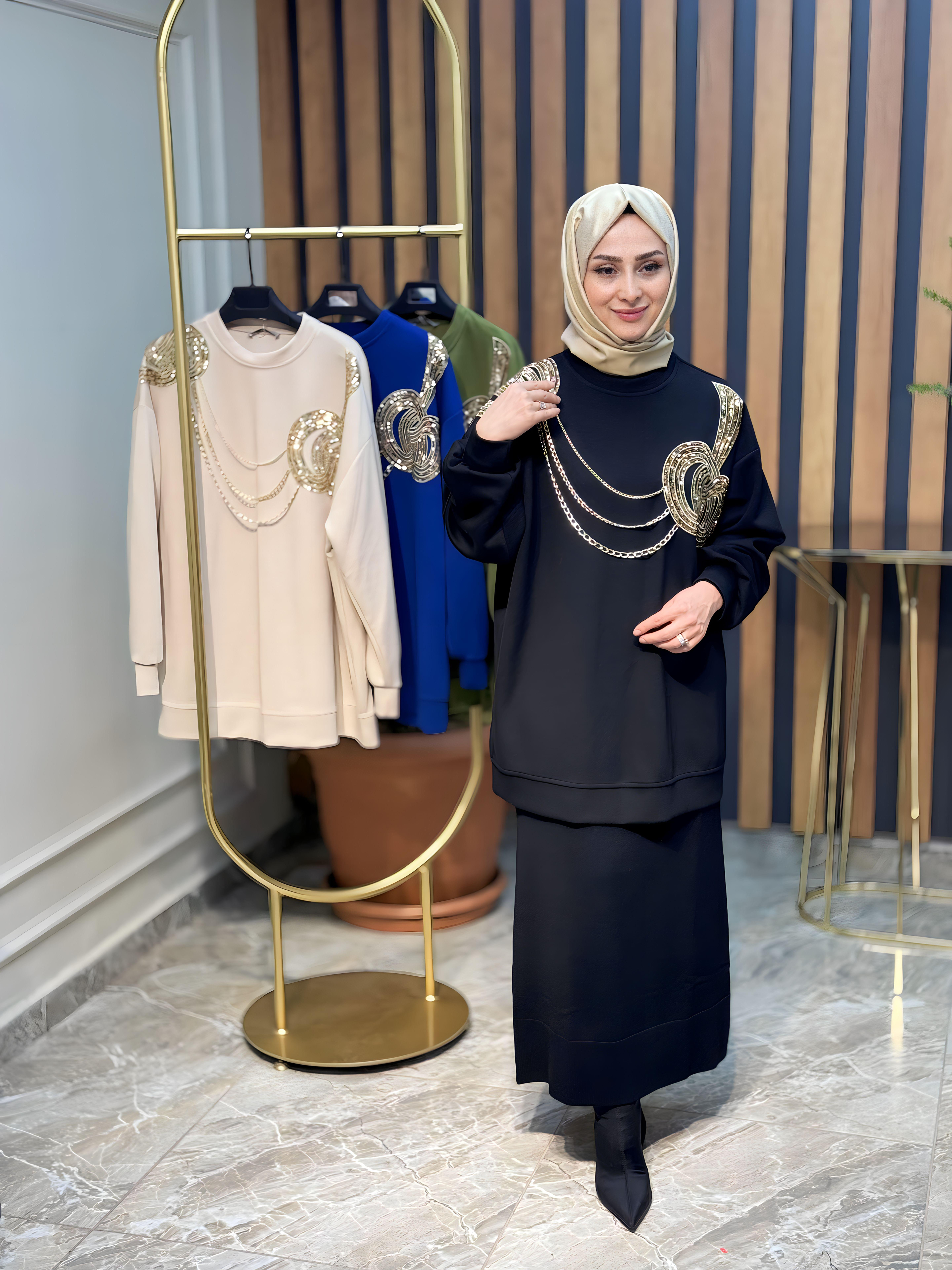 PAYET NAKIŞLI ZİNCİRLİ SWEAT-1622