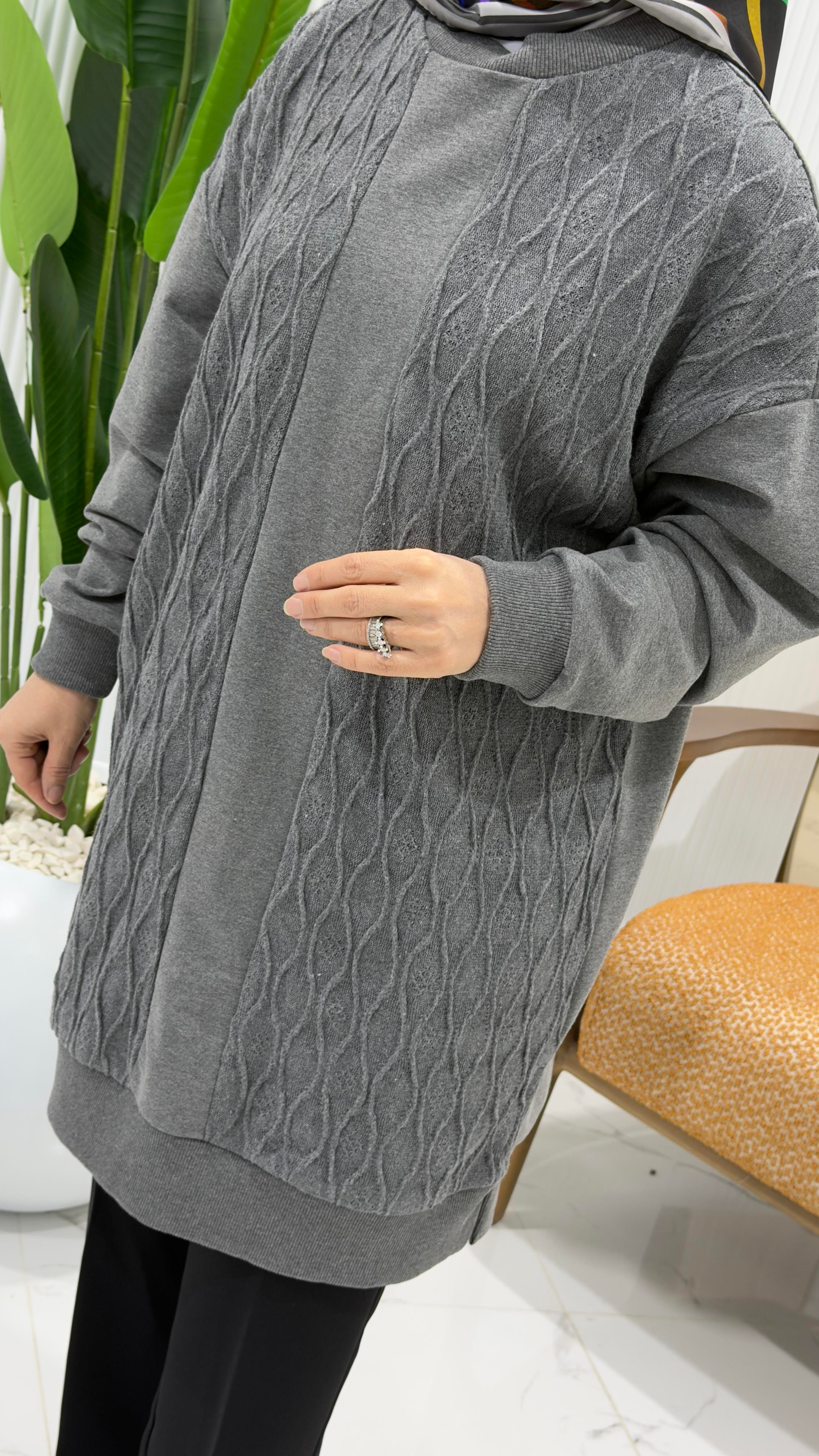 PUANE DALGA DESEN TUNİK GRİ- 10760