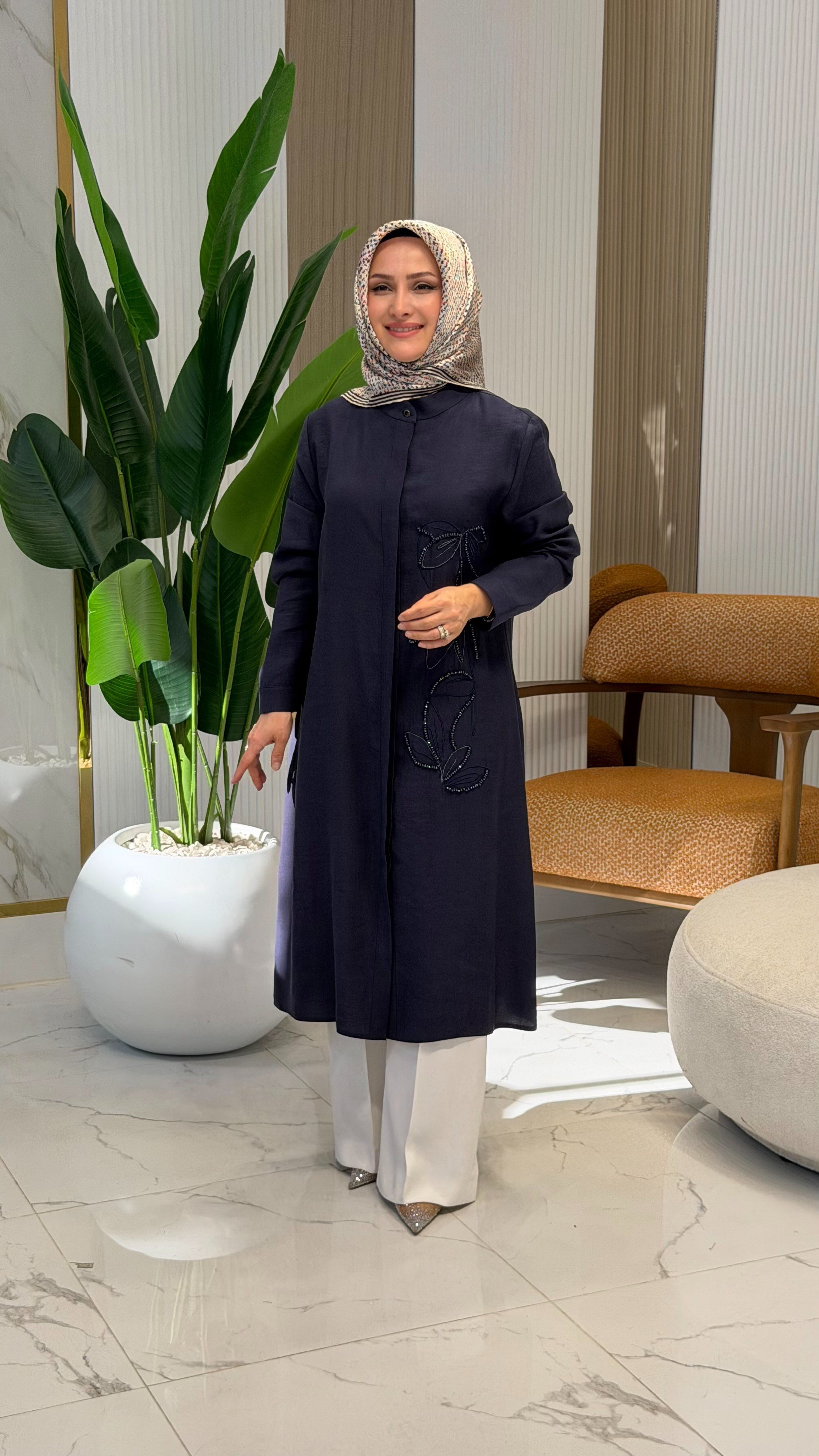 QTN NAKIŞ DETAYLI TUNİK LACİVERT-7103