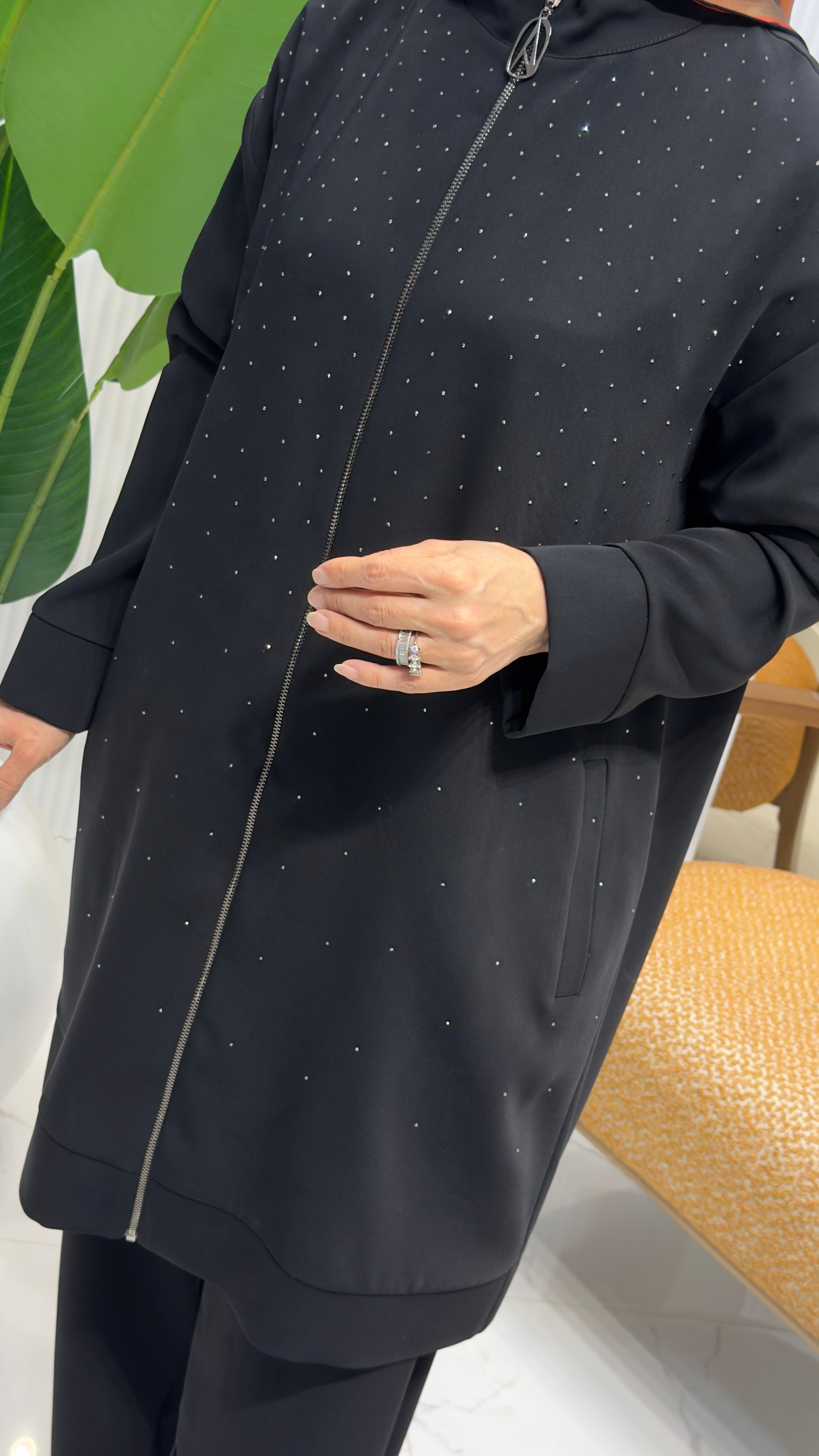TAŞ DETAYLI FERMUARLI PANTOLONLU İKİLİ TAKIM SİYAH 26YT625