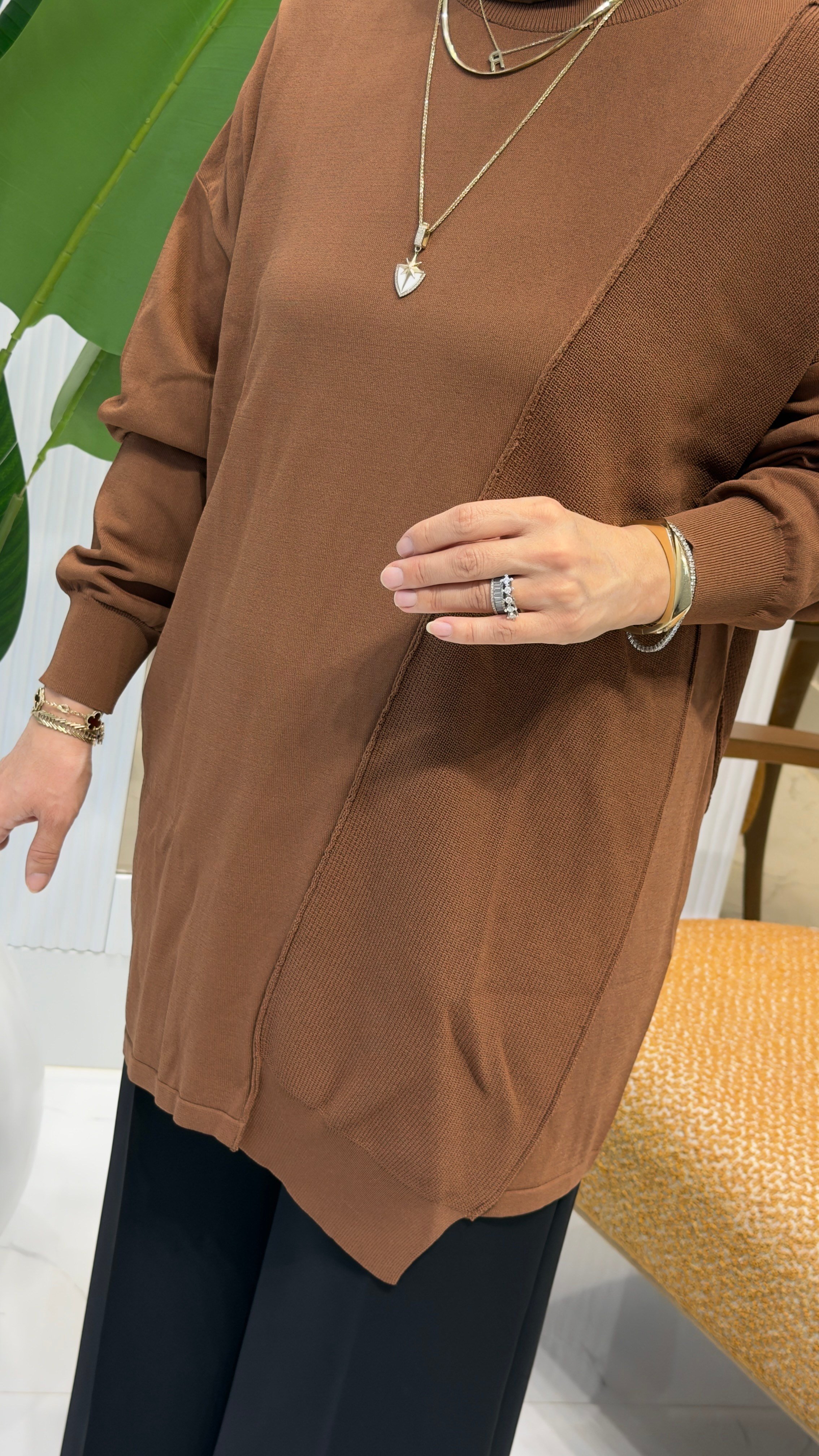 TIĞ TRİKO ÖRGÜ DETAYLI RAYON TUNİK KAHVE - 21872