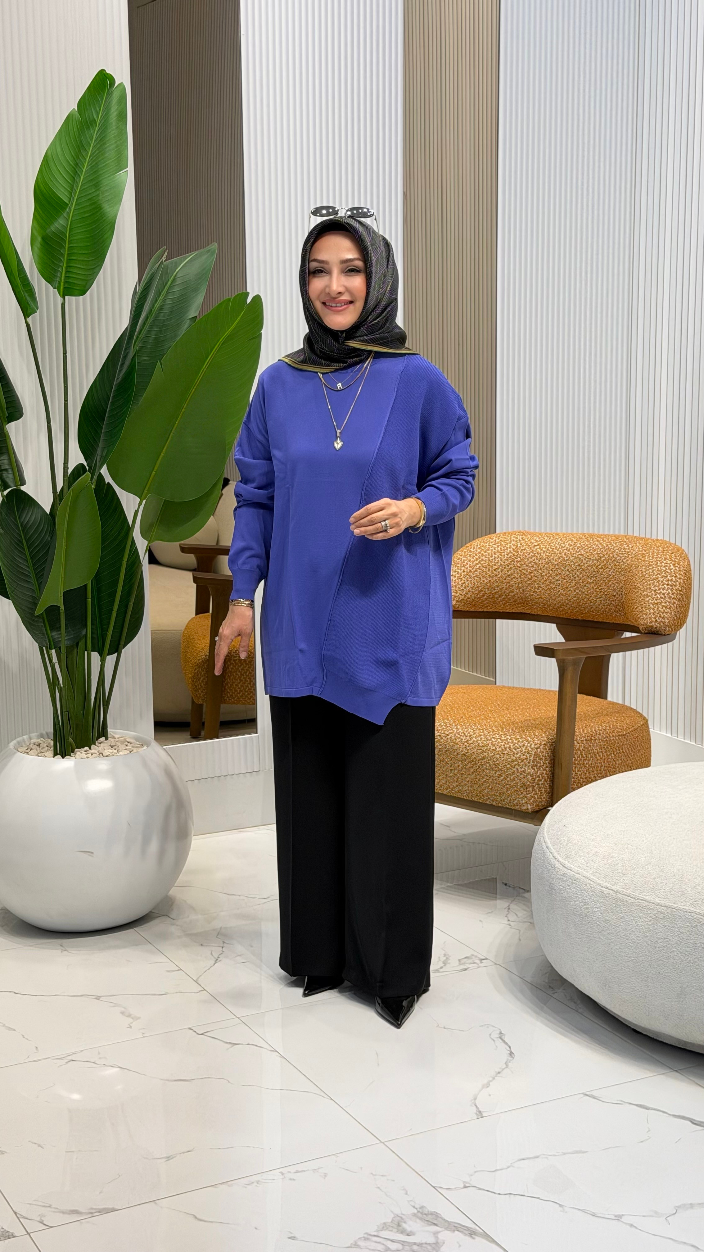 TIĞ TRİKO ÖRGÜ DETAYLI RAYON TUNİK LİLA - 21872