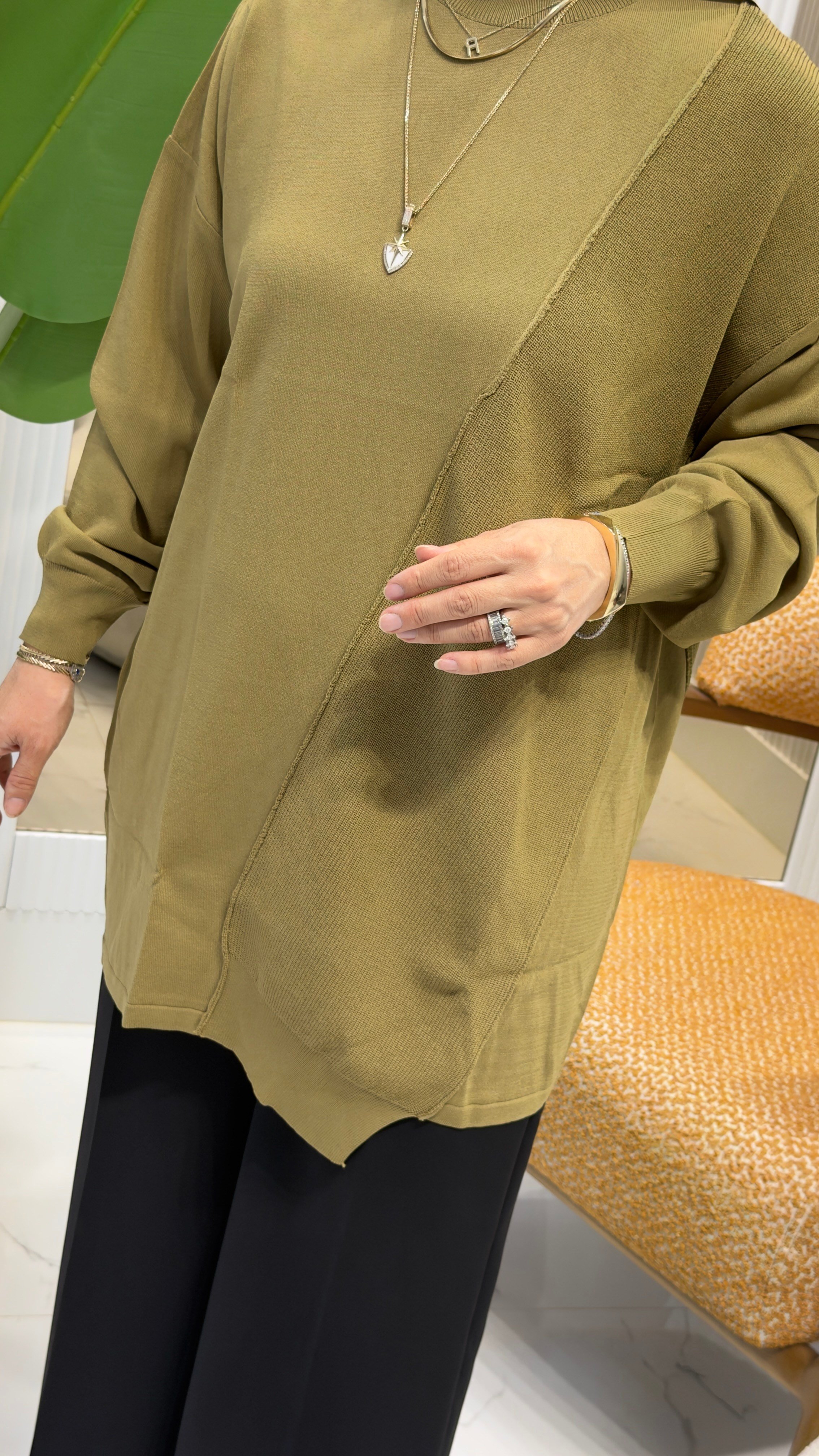 TIĞ TRİKO ÖRGÜ DETAYLI RAYON TUNİK OLİVE - 21872
